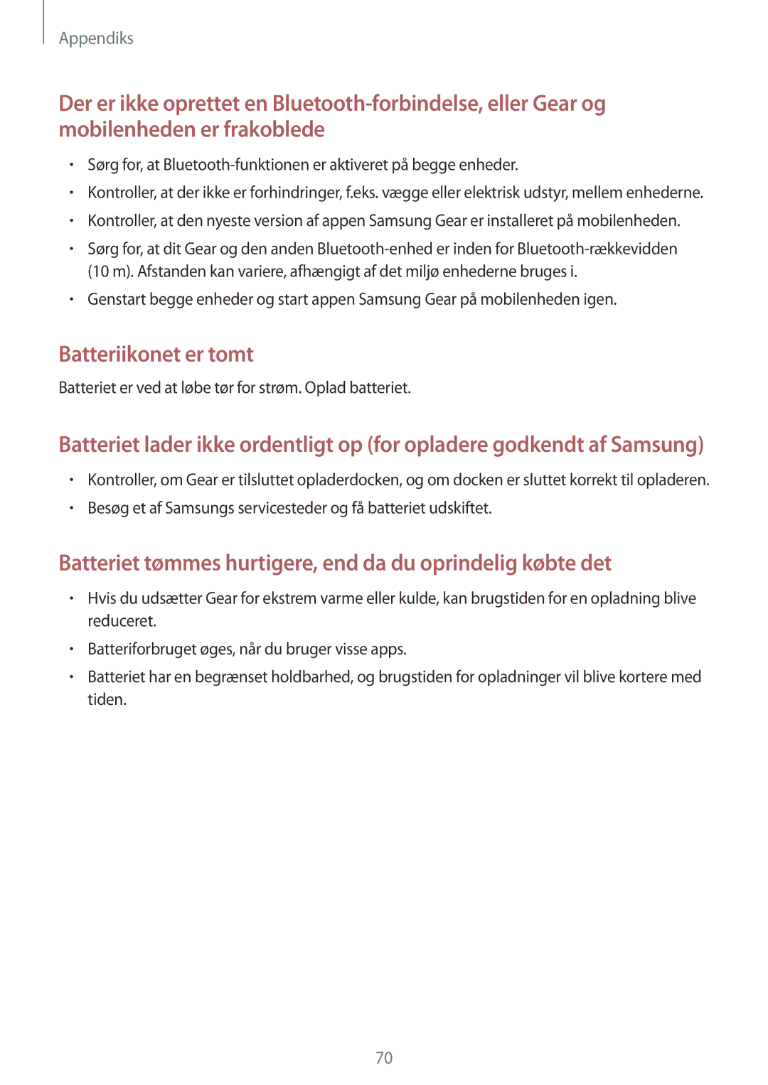 Samsung SM-R365NZRNNEE, SM-R365NZKNNEE, SM-R365NZKANEE, SM-R365NZRANEE manual Batteriikonet er tomt 