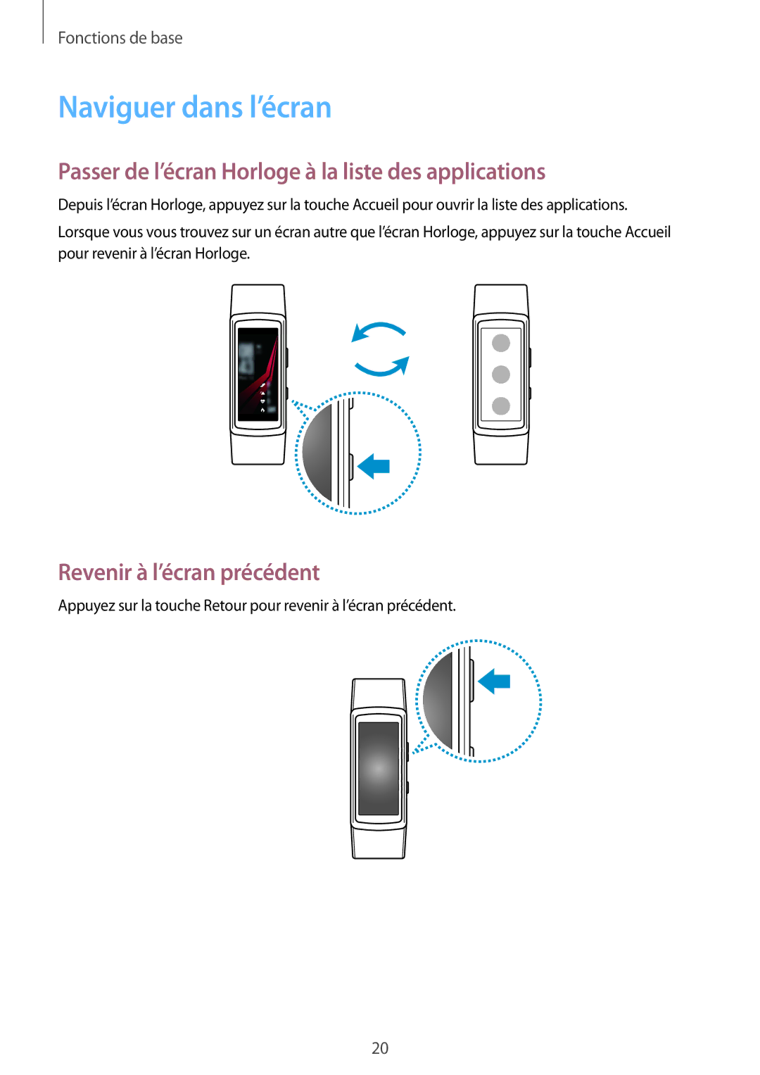 Samsung SM-R365NZRAXEF, SM-R365NZKNXEF manual Naviguer dans l’écran, Passer de l’écran Horloge à la liste des applications 