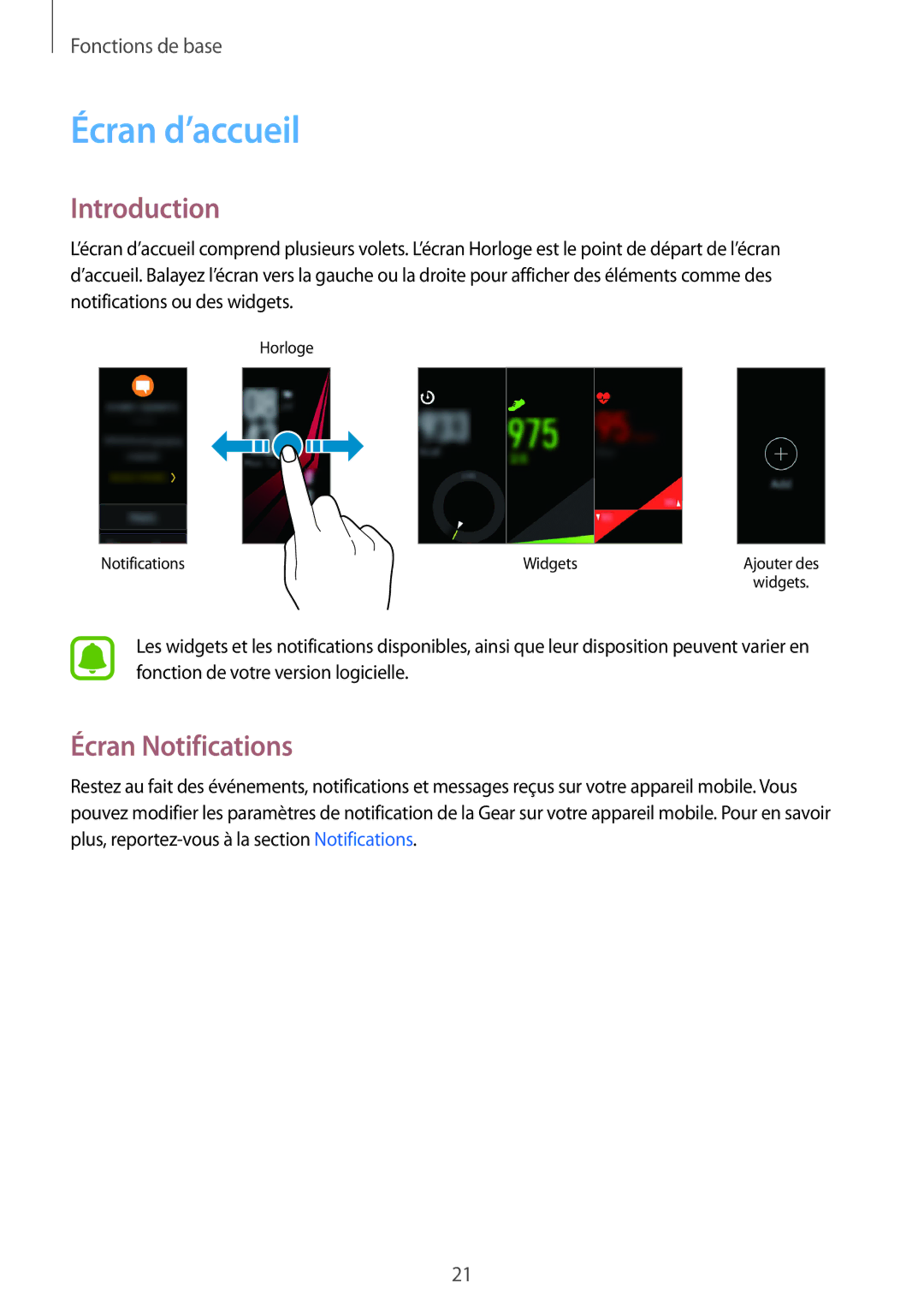 Samsung SM-R365NZKNXEF, SM-R365NZRAXEF, SM-R365NZKAXEF, SM-R365NZRNXEF Écran d’accueil, Introduction, Écran Notifications 