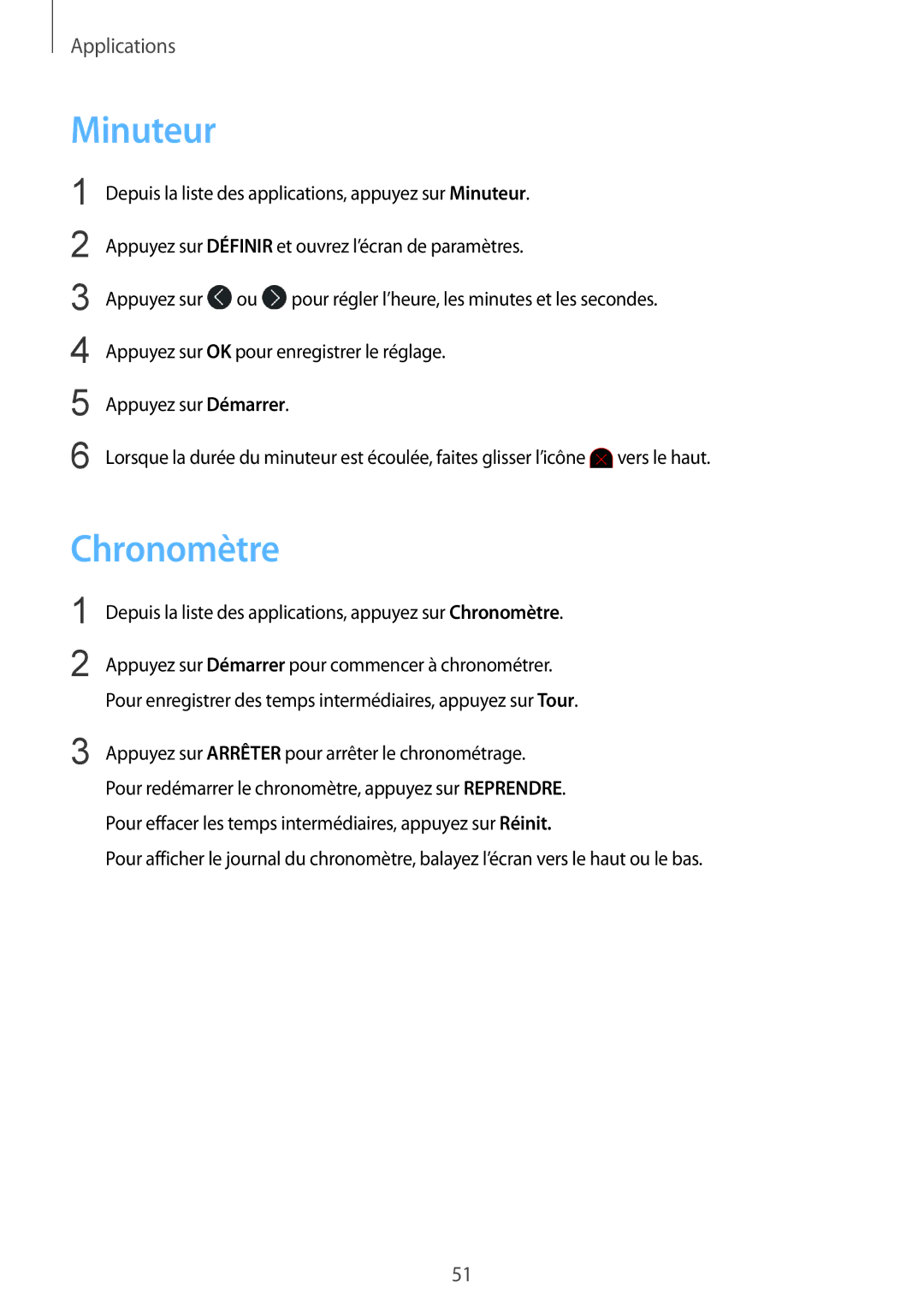 Samsung SM-R365NZRNXEF, SM-R365NZRAXEF, SM-R365NZKNXEF, SM-R365NZKAXEF manual Minuteur, Chronomètre 