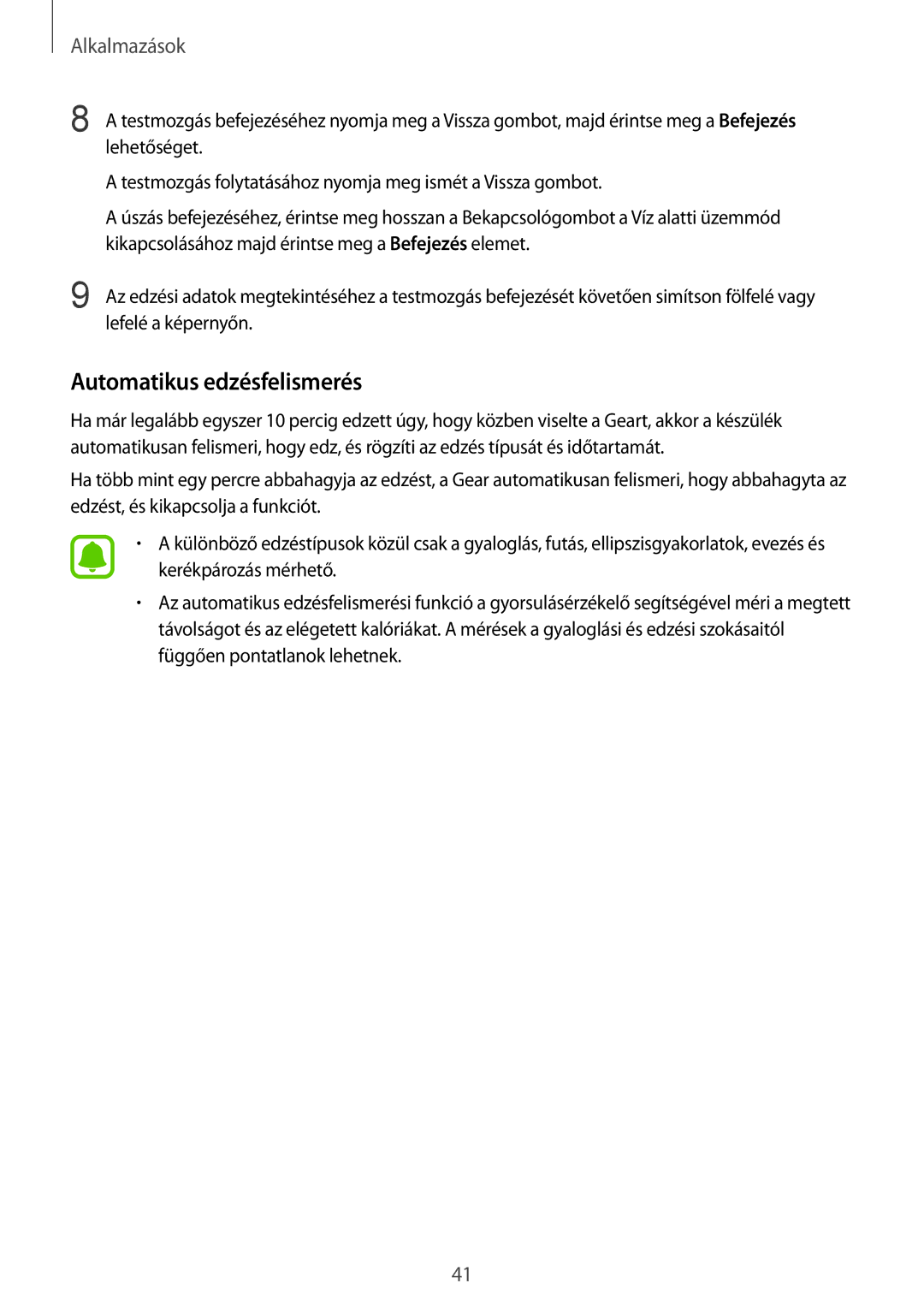 Samsung SM-R365NZRNXEH, SM-R365NZRAXEH, SM-R365NZKAXEH, SM-R365NZKNXEH manual Automatikus edzésfelismerés 