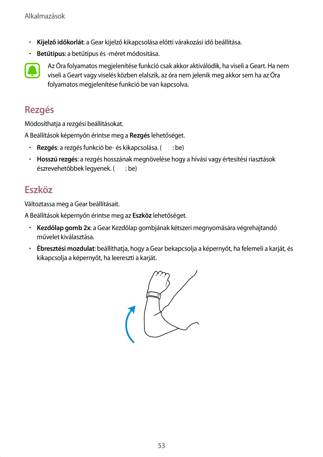 Samsung SM-R365NZRNXEH, SM-R365NZRAXEH, SM-R365NZKAXEH, SM-R365NZKNXEH manual Rezgés, Eszköz 