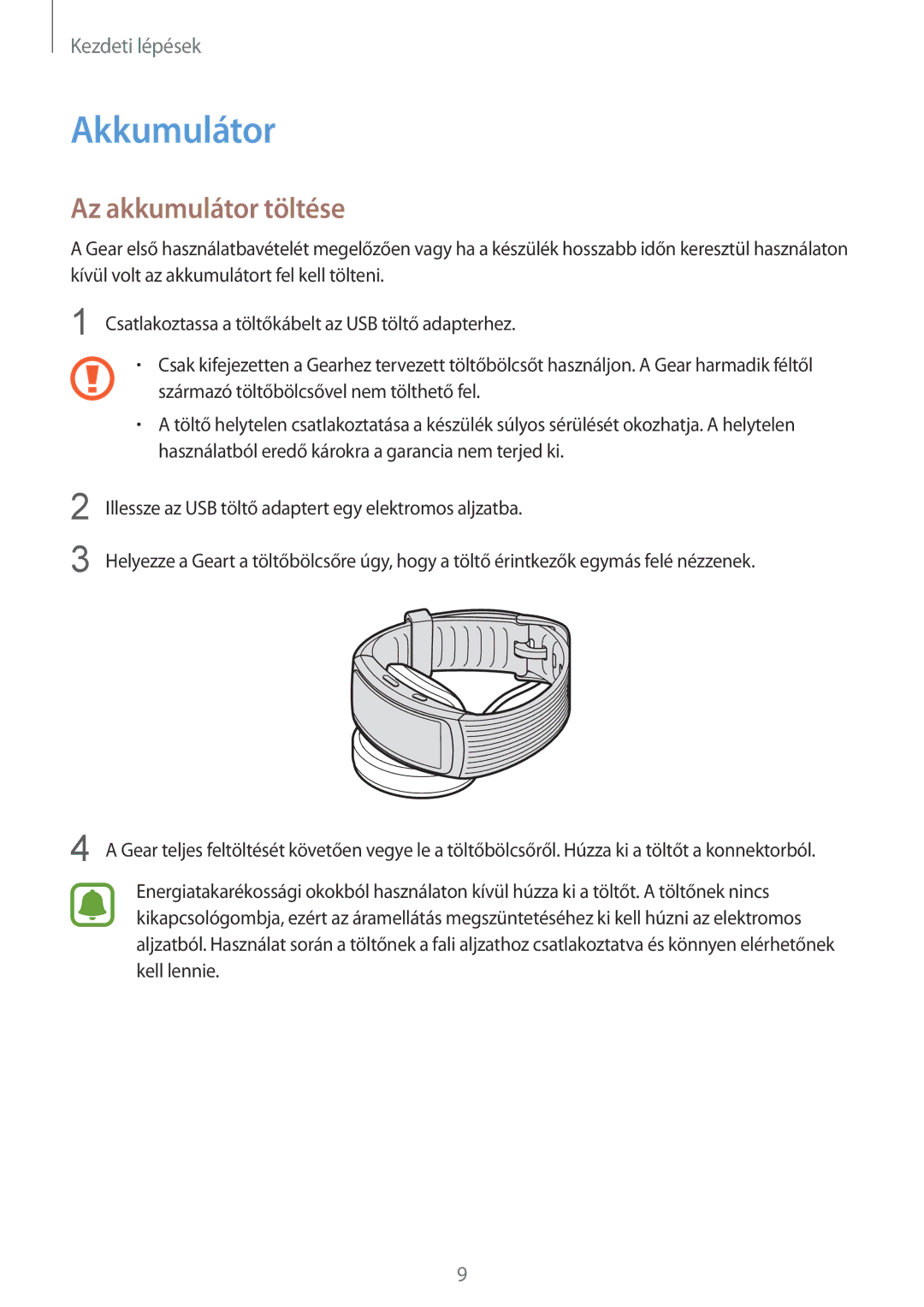 Samsung SM-R365NZRNXEH, SM-R365NZRAXEH, SM-R365NZKAXEH, SM-R365NZKNXEH manual Akkumulátor, Az akkumulátor töltése 