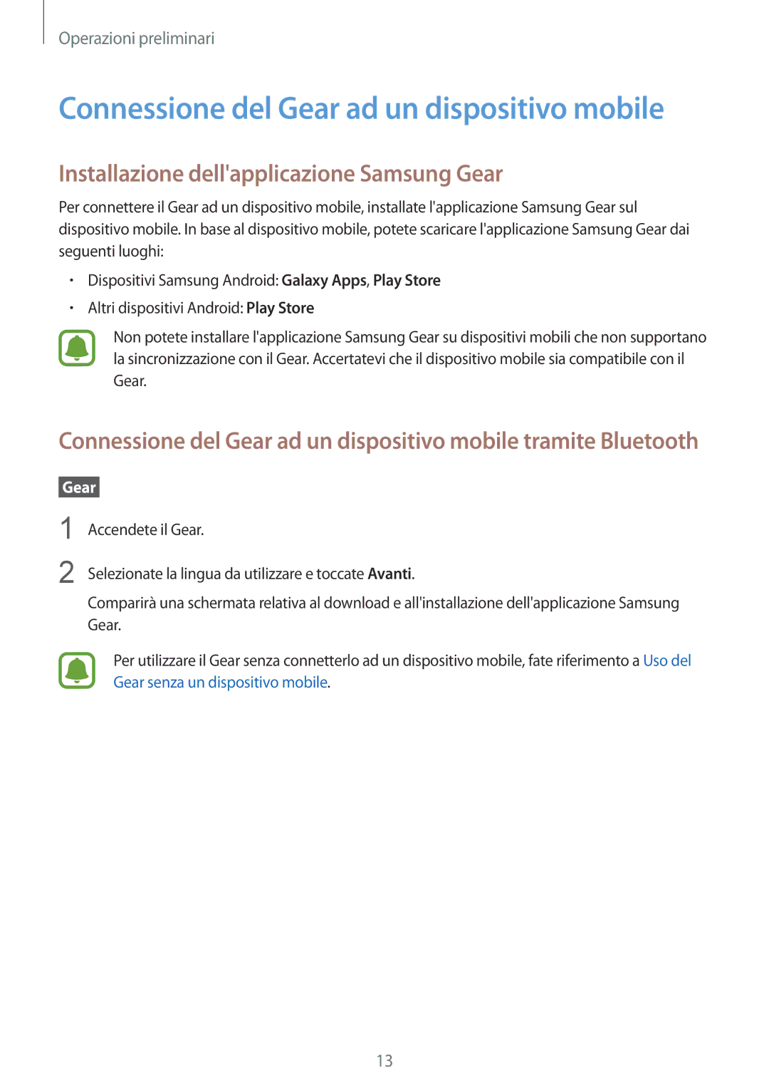 Samsung SM-R365NZRAITV manual Connessione del Gear ad un dispositivo mobile, Installazione dellapplicazione Samsung Gear 