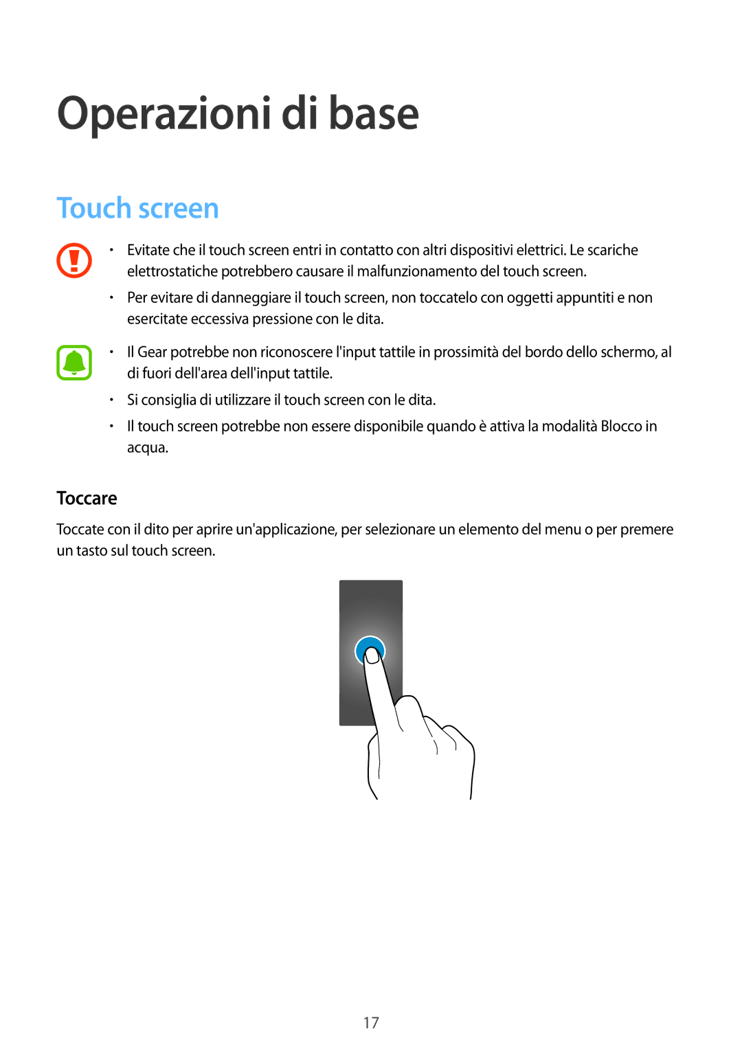 Samsung SM-R365NZRAITV, SM-R365NZRNITV, SM-R365NZKAITV, SM-R365NZKNITV manual Touch screen, Toccare 