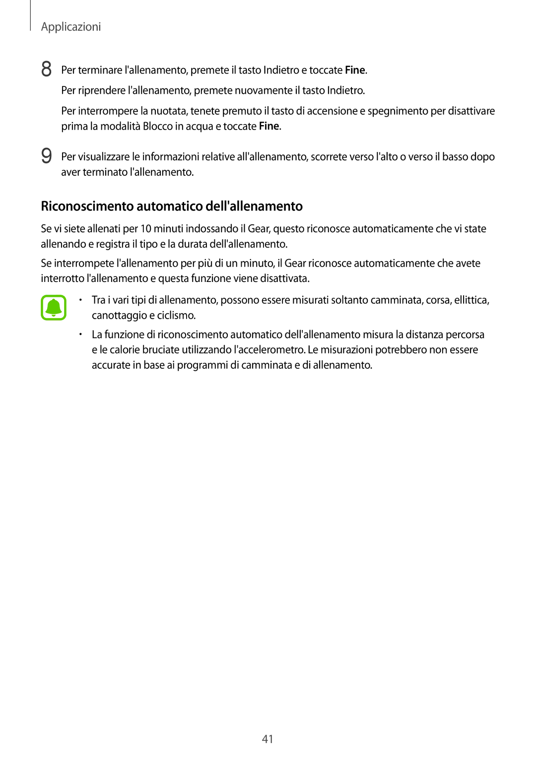 Samsung SM-R365NZRAITV, SM-R365NZRNITV, SM-R365NZKAITV, SM-R365NZKNITV manual Riconoscimento automatico dellallenamento 