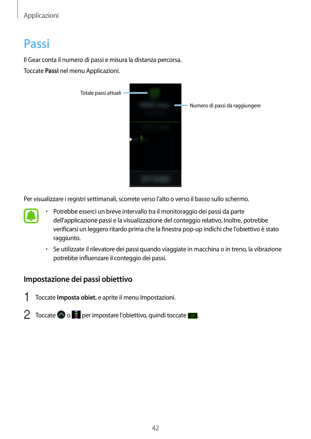 Samsung SM-R365NZKAITV, SM-R365NZRNITV, SM-R365NZRAITV, SM-R365NZKNITV manual Passi, Impostazione dei passi obiettivo 