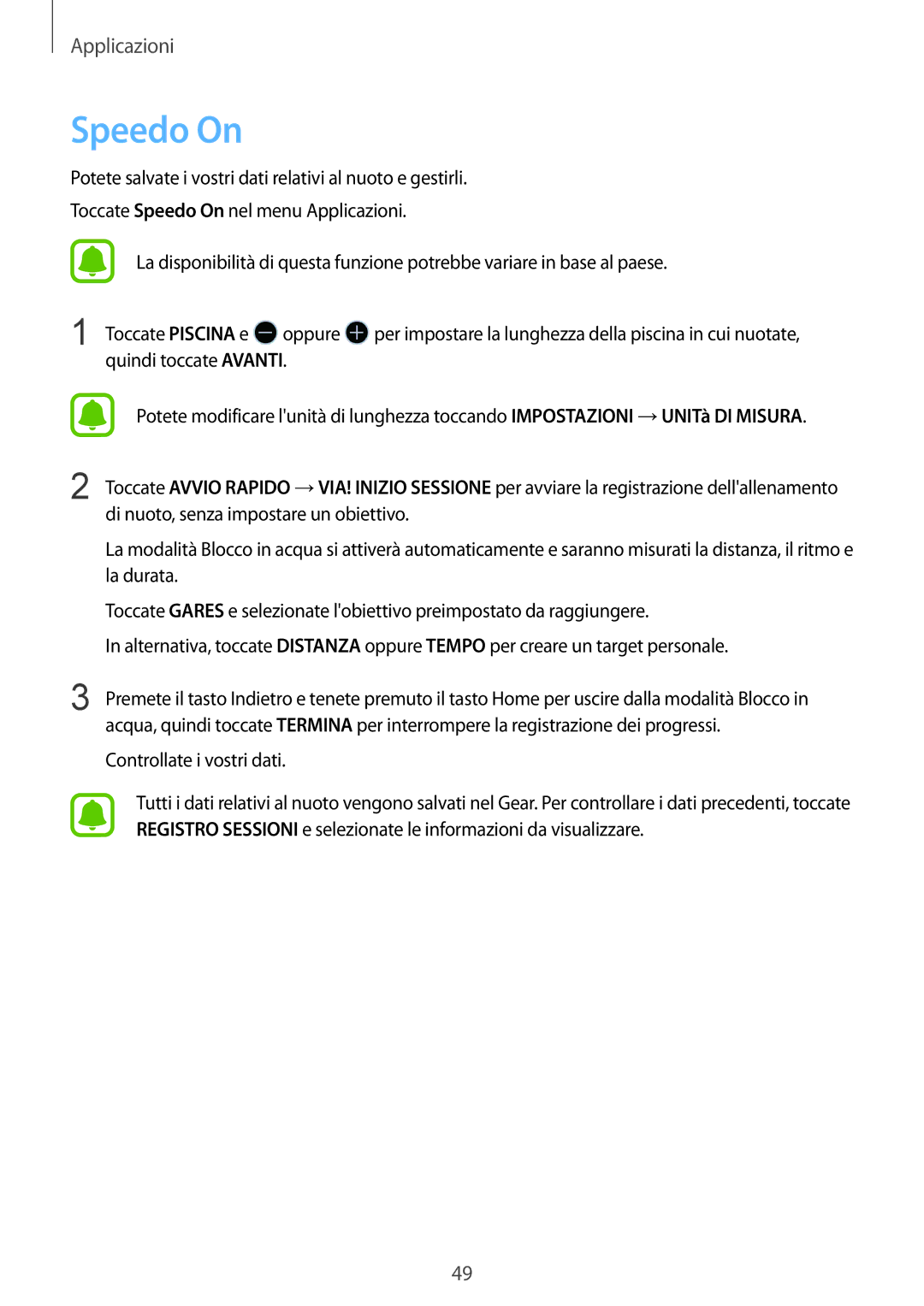 Samsung SM-R365NZRAITV, SM-R365NZRNITV, SM-R365NZKAITV, SM-R365NZKNITV manual Speedo On 