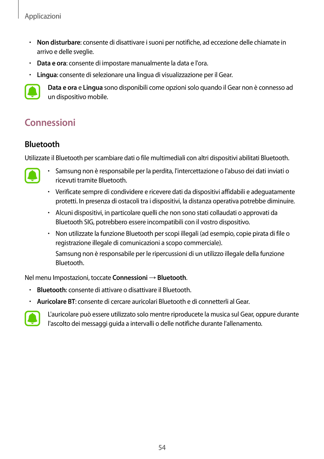 Samsung SM-R365NZKAITV, SM-R365NZRNITV, SM-R365NZRAITV, SM-R365NZKNITV manual Connessioni, Bluetooth 