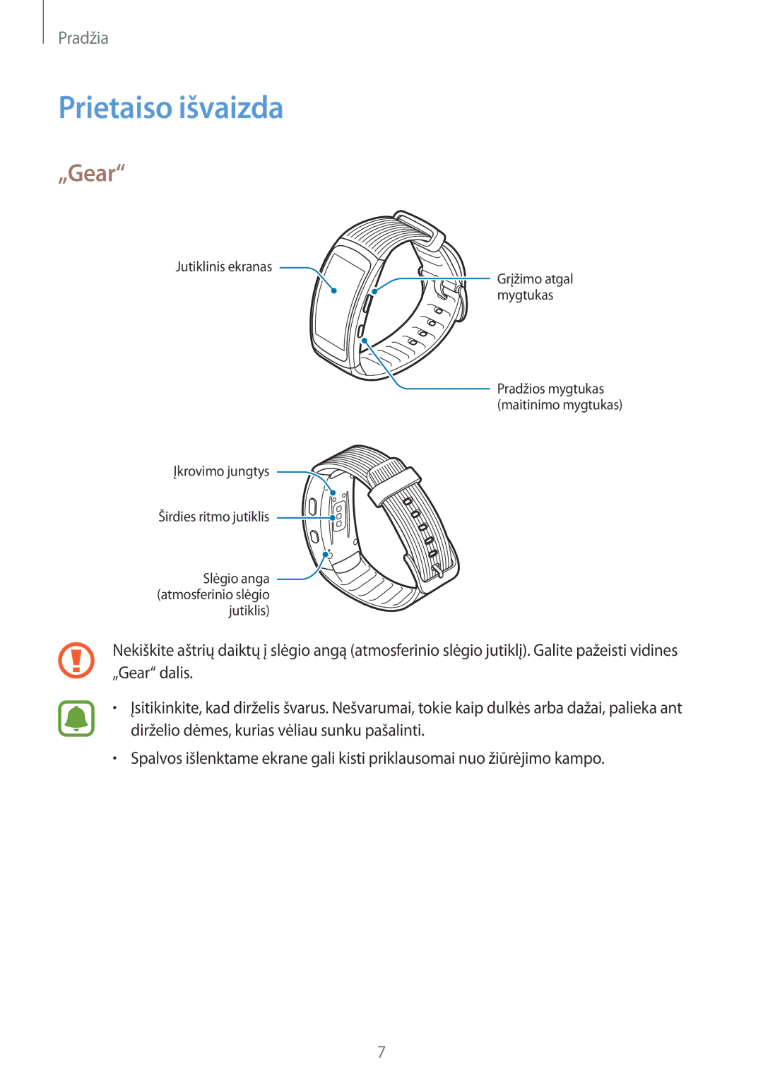 Samsung SM-R365NZKASEB, SM-R365NZRNSEB, SM-R365NZRASEB, SM-R365NZKNSEB manual Prietaiso išvaizda, „Gear 