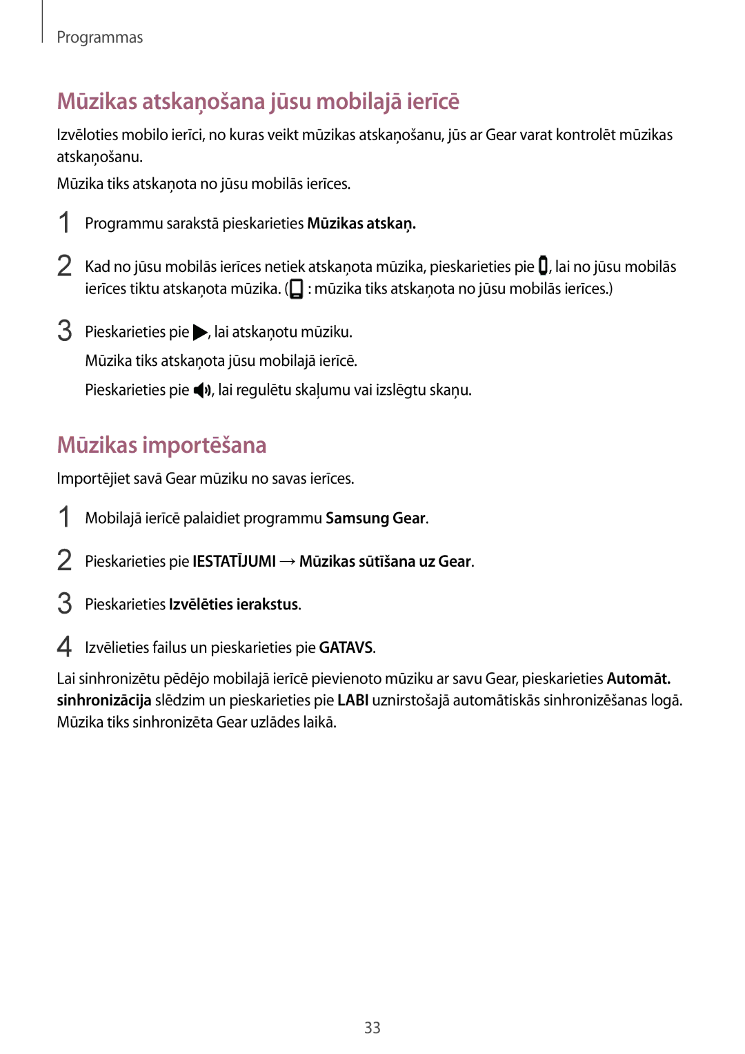 Samsung SM-R365NZRASEB, SM-R365NZRNSEB, SM-R365NZKNSEB manual Mūzikas atskaņošana jūsu mobilajā ierīcē, Mūzikas importēšana 