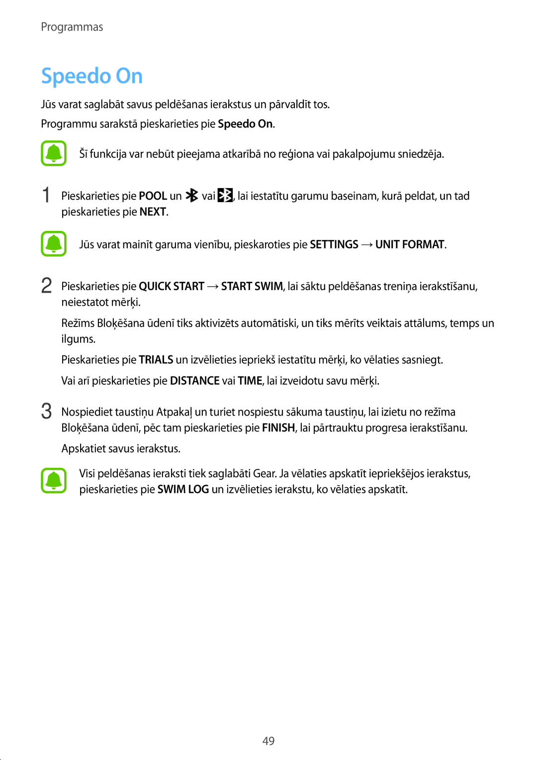 Samsung SM-R365NZRASEB, SM-R365NZRNSEB, SM-R365NZKNSEB, SM-R365NZKASEB manual Speedo On, Apskatiet savus ierakstus 