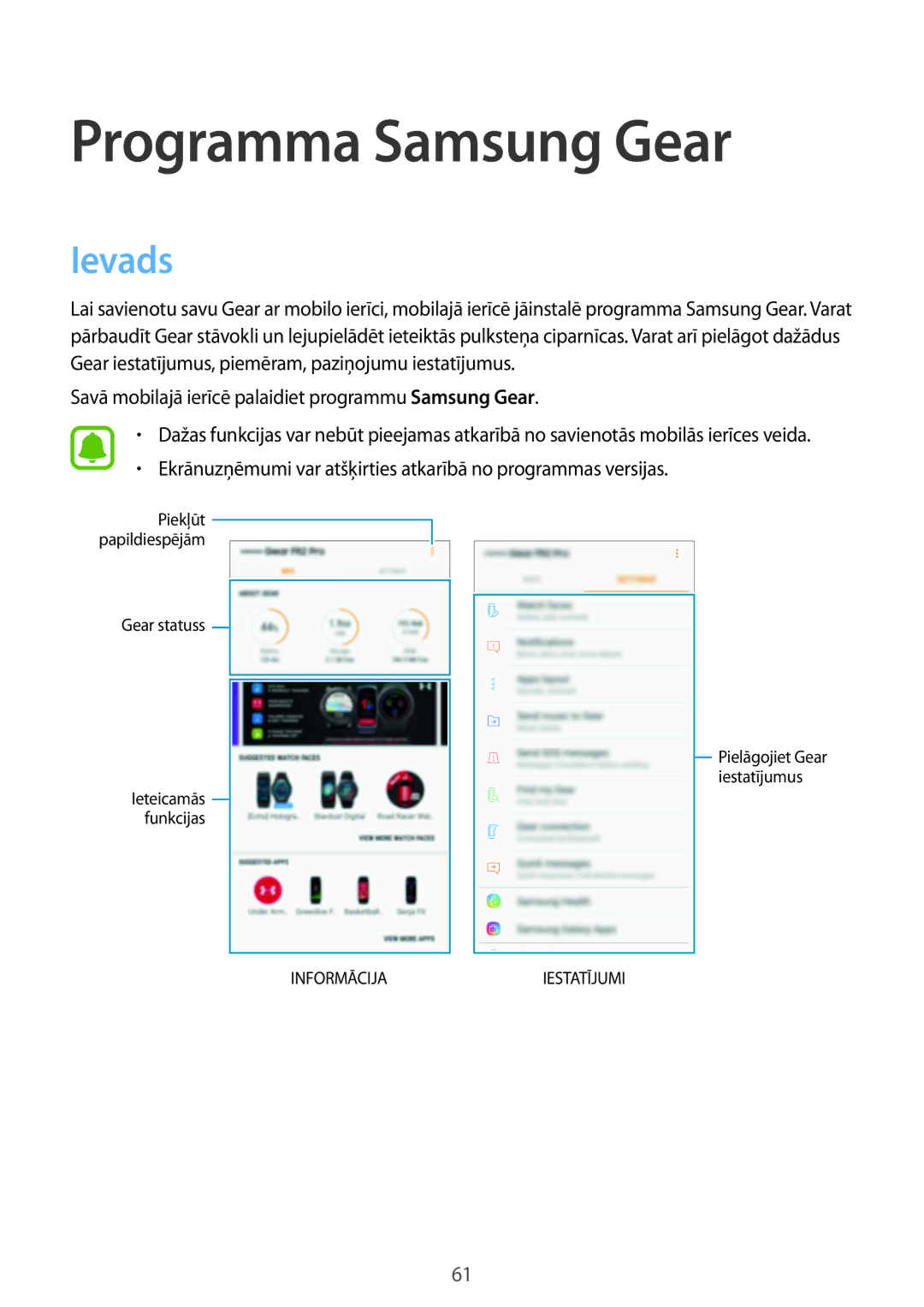 Samsung SM-R365NZRASEB, SM-R365NZRNSEB, SM-R365NZKNSEB, SM-R365NZKASEB manual Programma Samsung Gear, Ievads 