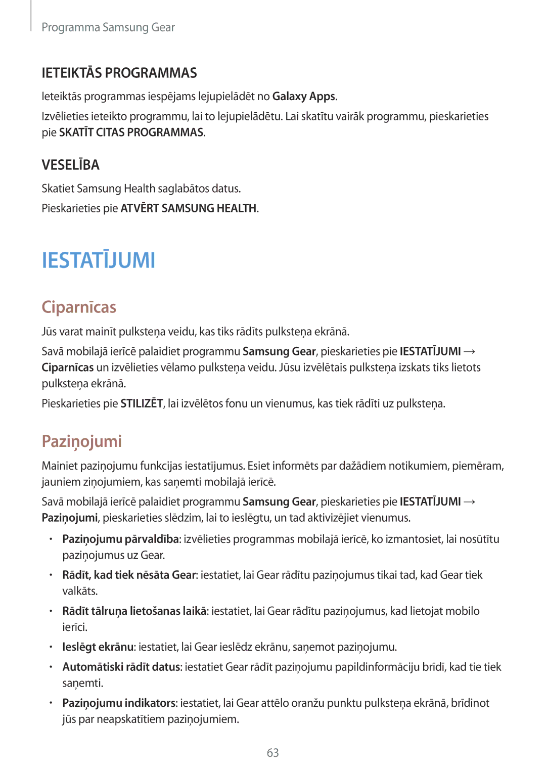 Samsung SM-R365NZKASEB, SM-R365NZRNSEB, SM-R365NZRASEB manual Ciparnīcas, Paziņojumi, Skatiet Samsung Health saglabātos datus 