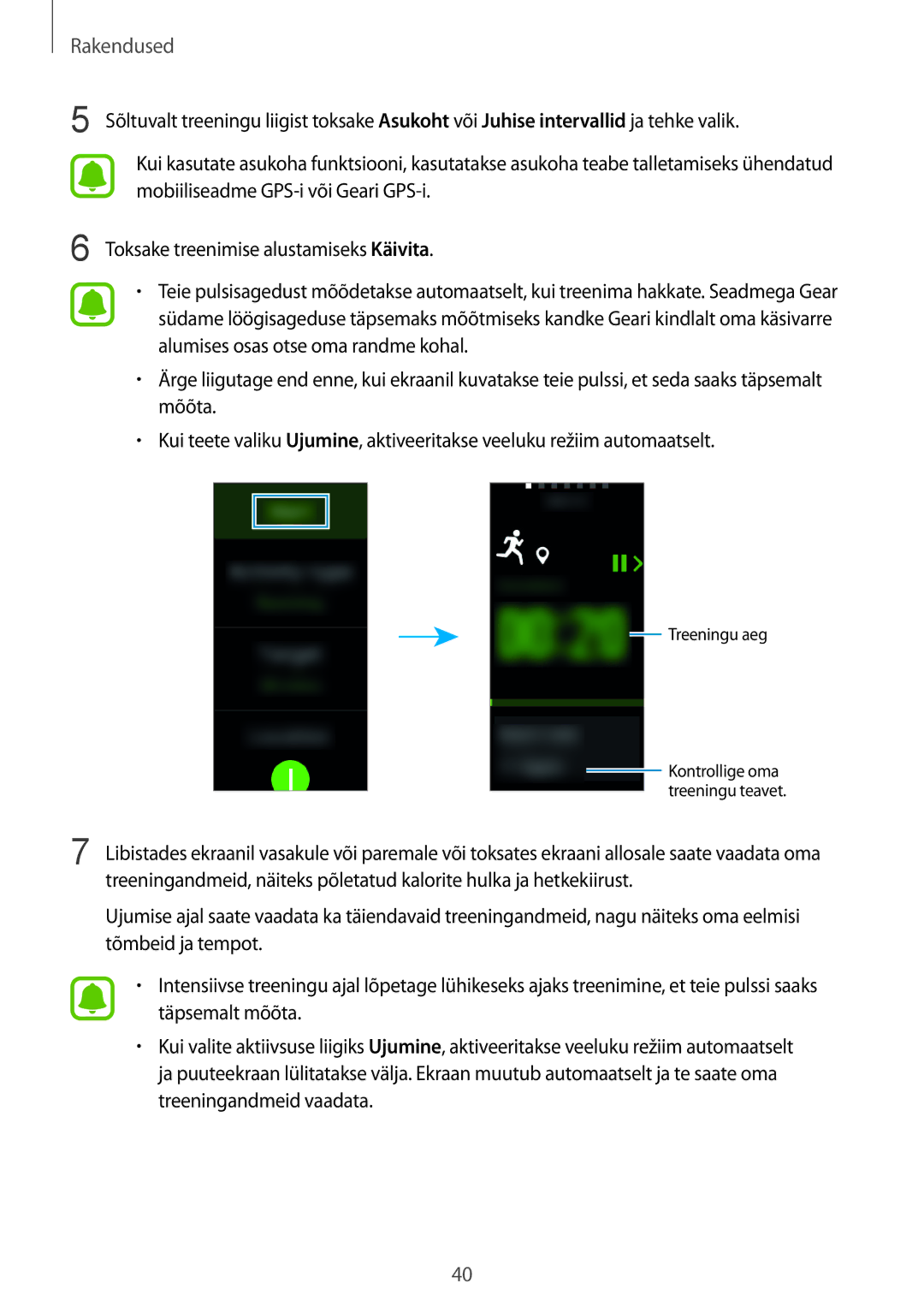 Samsung SM-R365NZRNSEB, SM-R365NZRASEB, SM-R365NZKNSEB, SM-R365NZKASEB manual Treeningu aeg 