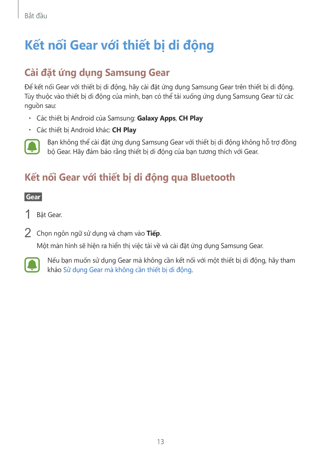 Samsung SM-R365NZRNXXV manual Kết nối Gear với thiết bị di động, Cài đặt ứng dụng Samsung Gear 