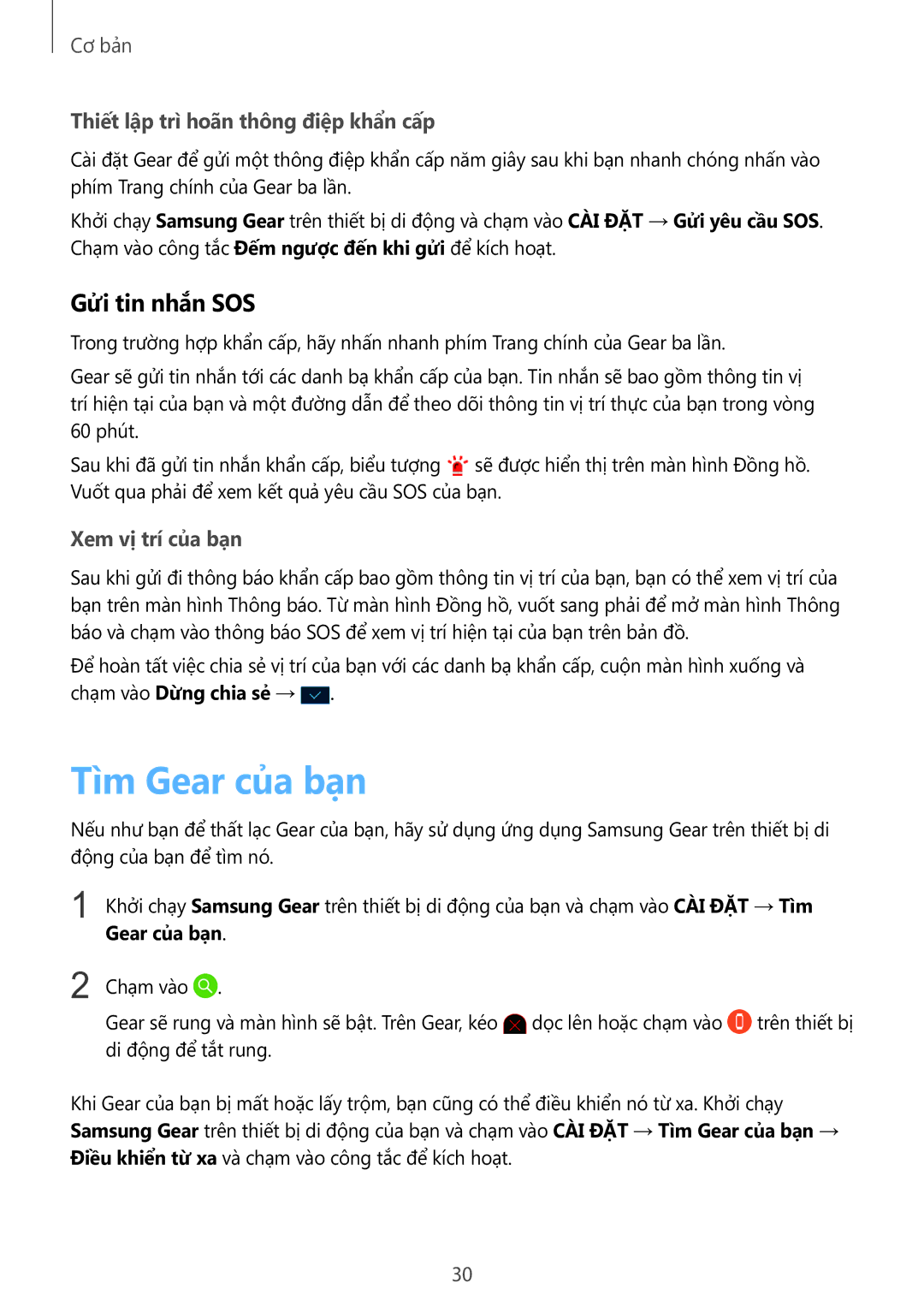 Samsung SM-R365NZRNXXV manual Tìm Gear của bạn, Gửi tin nhắn SOS 