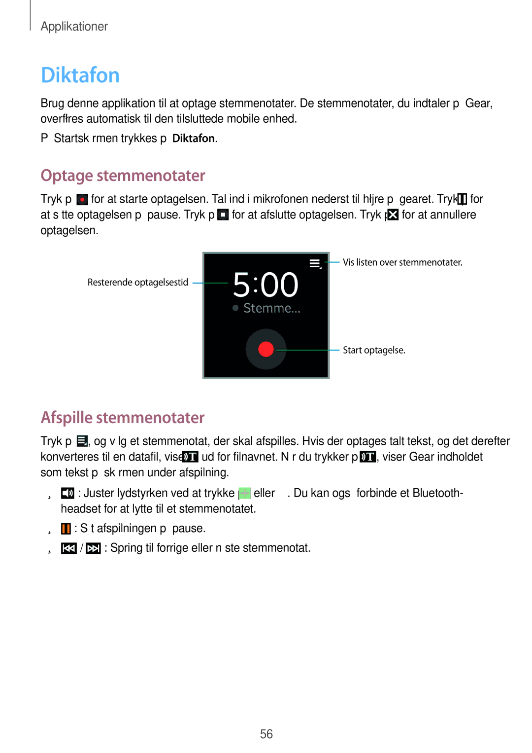 Samsung SM-R3800VSANEE, SM-R3800GNANEE, SM-R3800MOANEE manual Diktafon, Optage stemmenotater, Afspille stemmenotater 