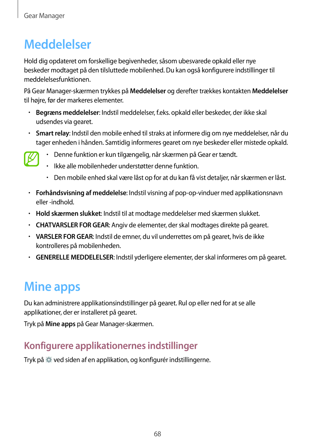 Samsung SM-R3800VSANEE, SM-R3800GNANEE, SM-R3800MOANEE manual Mine apps, Konfigurere applikationernes indstillinger 