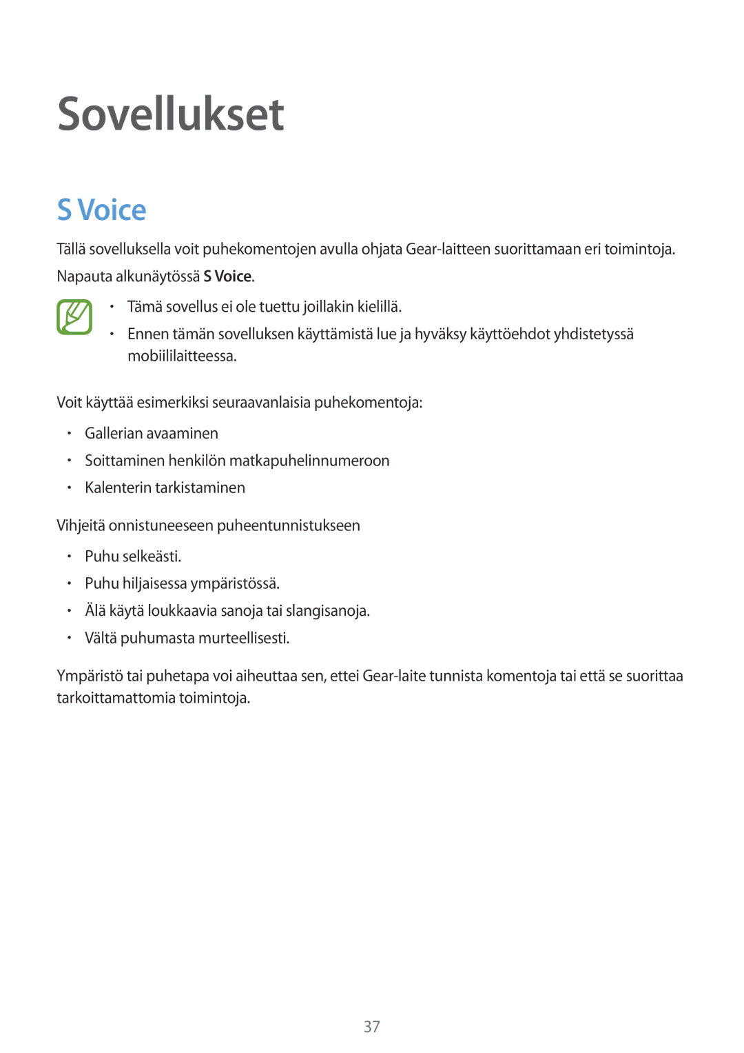 Samsung SM-R3800MOANEE, SM-R3800GNANEE, SM-R3800VSANEE manual Sovellukset, Voice 