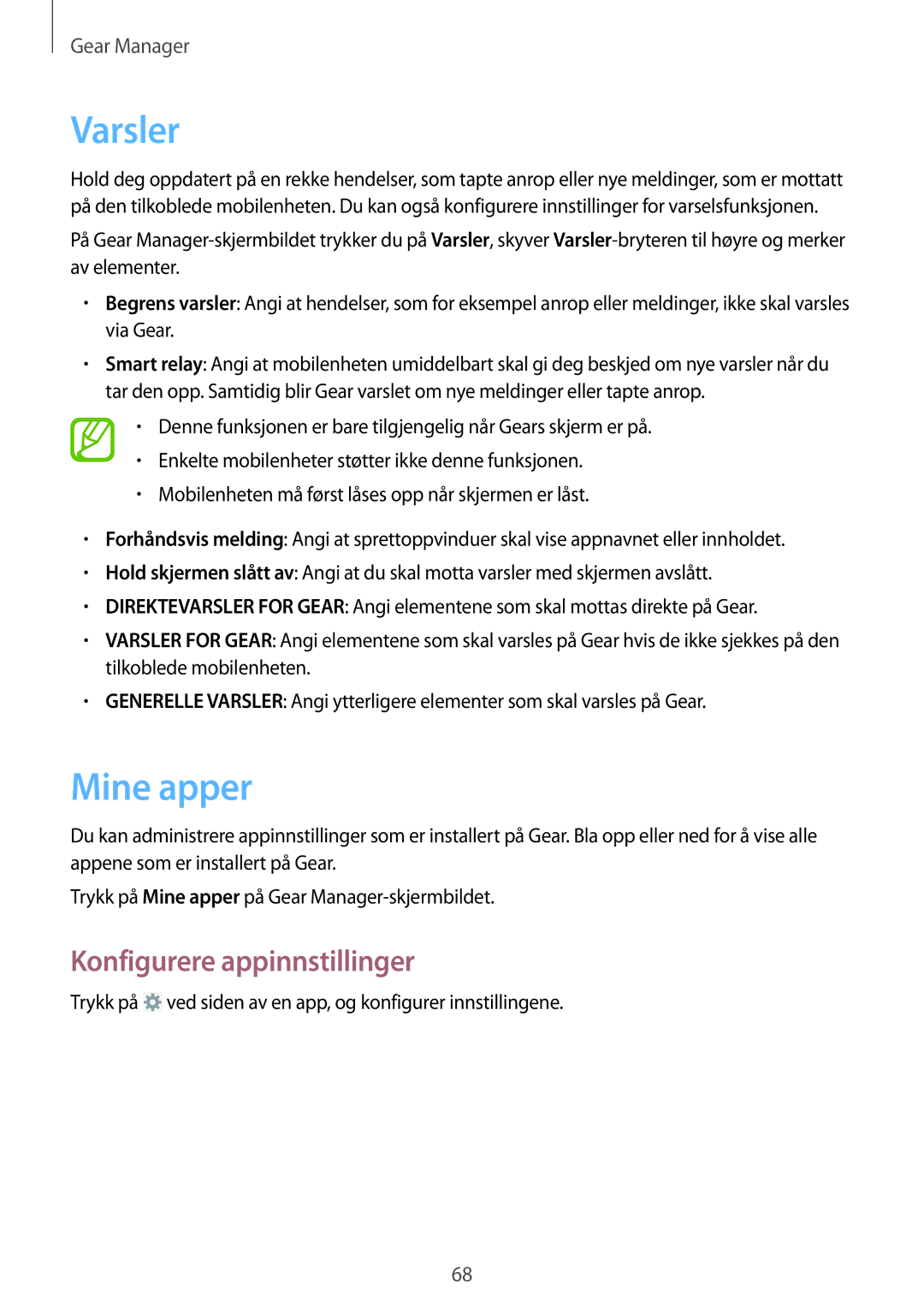 Samsung SM-R3800VSANEE, SM-R3800GNANEE, SM-R3800MOANEE manual Mine apper, Konfigurere appinnstillinger 