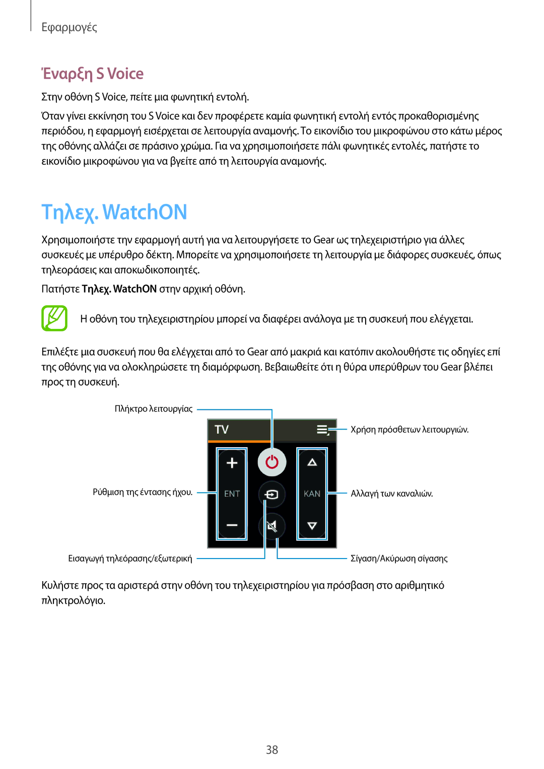 Samsung SM-R3800VSAEUR, SM-R3800GNAEUR manual Τηλεχ. WatchON, Έναρξη S Voice, Στην οθόνη S Voice, πείτε μια φωνητική εντολή 