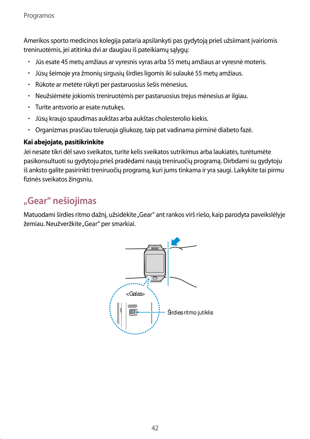 Samsung SM-R3800VSASEB, SM-R3800GNASEB manual „Gear nešiojimas, Kai abejojate, pasitikrinkite 