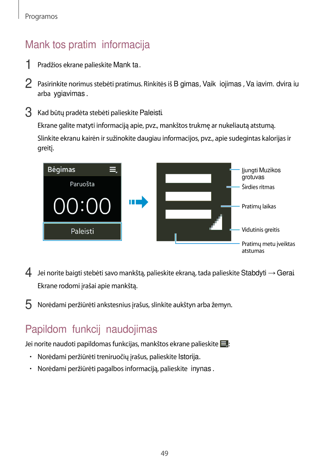 Samsung SM-R3800GNASEB, SM-R3800VSASEB manual Mankštos pratimų informacija 