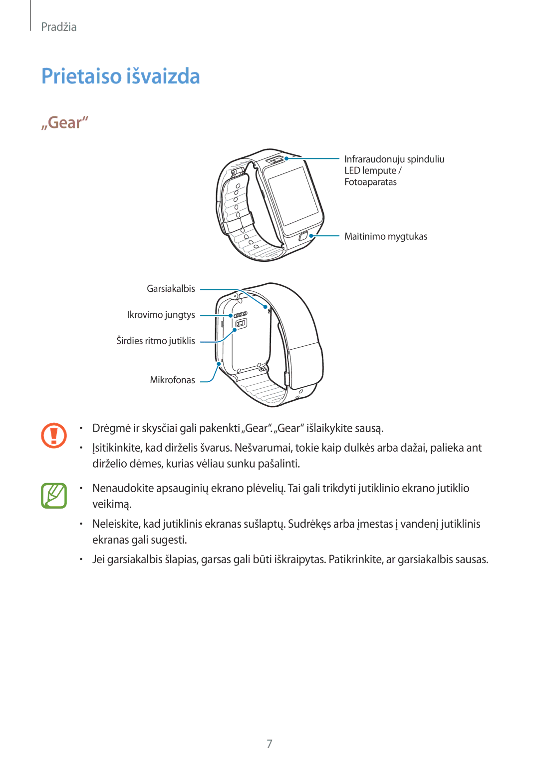 Samsung SM-R3800GNASEB, SM-R3800VSASEB manual Prietaiso išvaizda, „Gear 