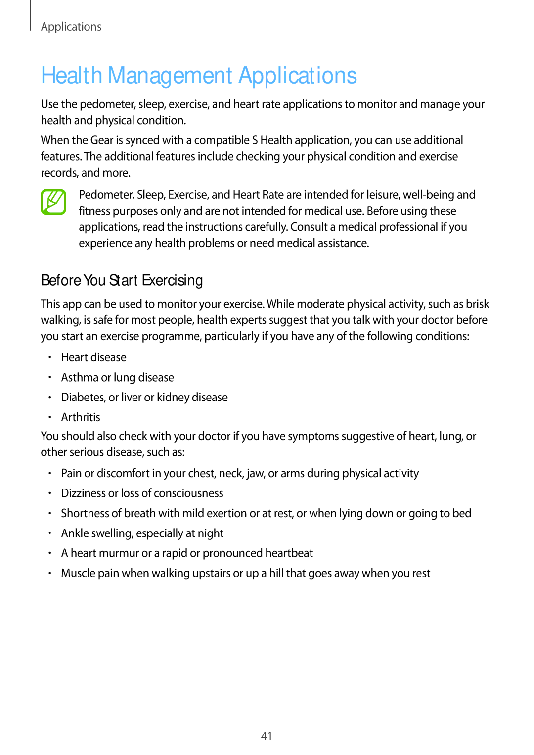 Samsung SM-R3800MOASEE, SM-R3800VSATUR, SM-R3800MOATUR manual Health Management Applications, Before You Start Exercising 