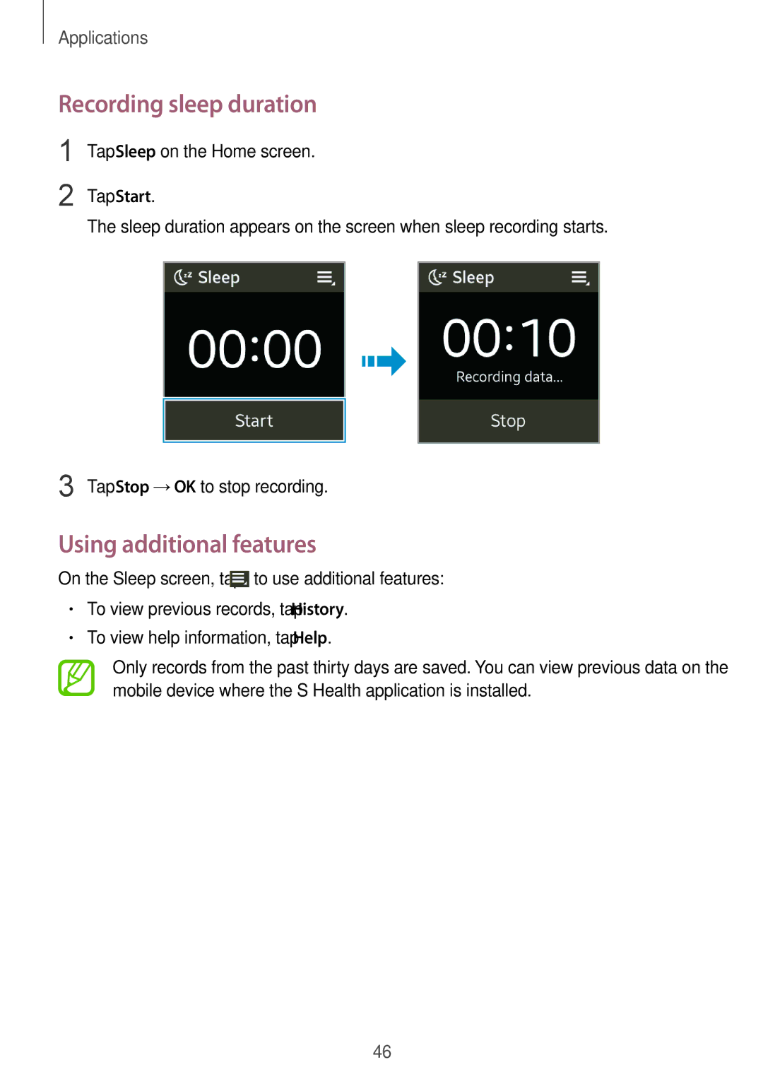 Samsung SM-R3800VSATUR, SM-R3800MOATUR, SM-R3800VSAXEO, SM-R3800VSATPH, SM-R3800MOAATO manual Recording sleep duration 