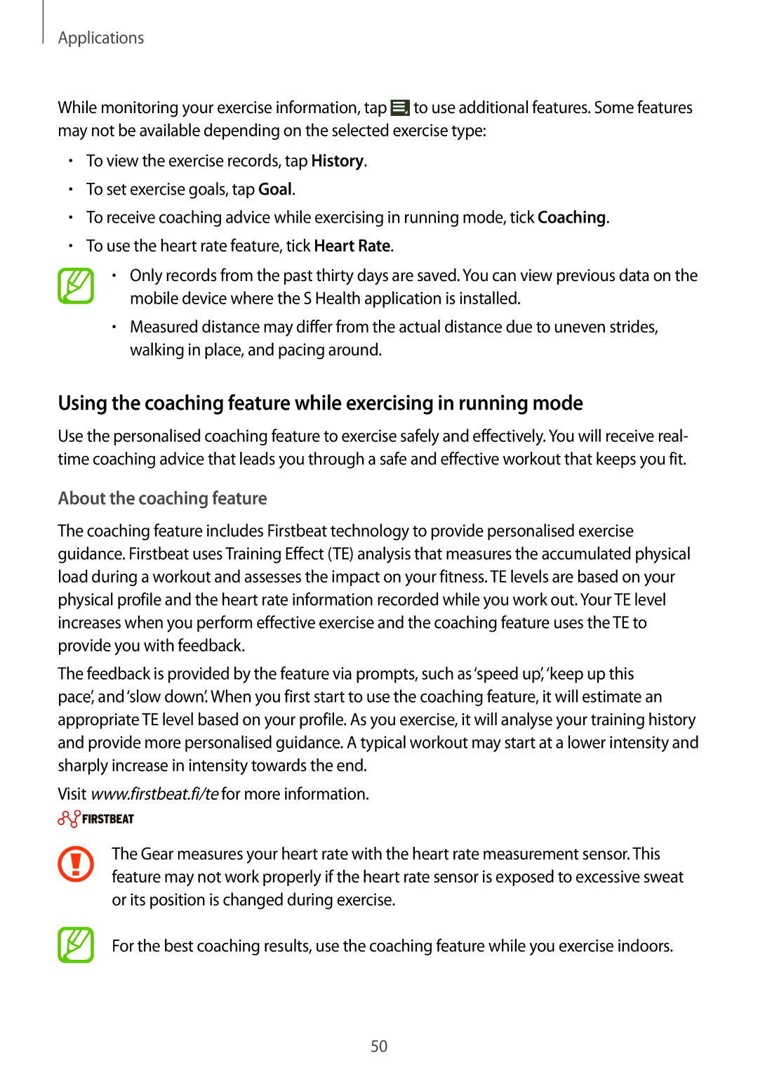 Samsung SM-R3800MOAATO manual Using the coaching feature while exercising in running mode, About the coaching feature 