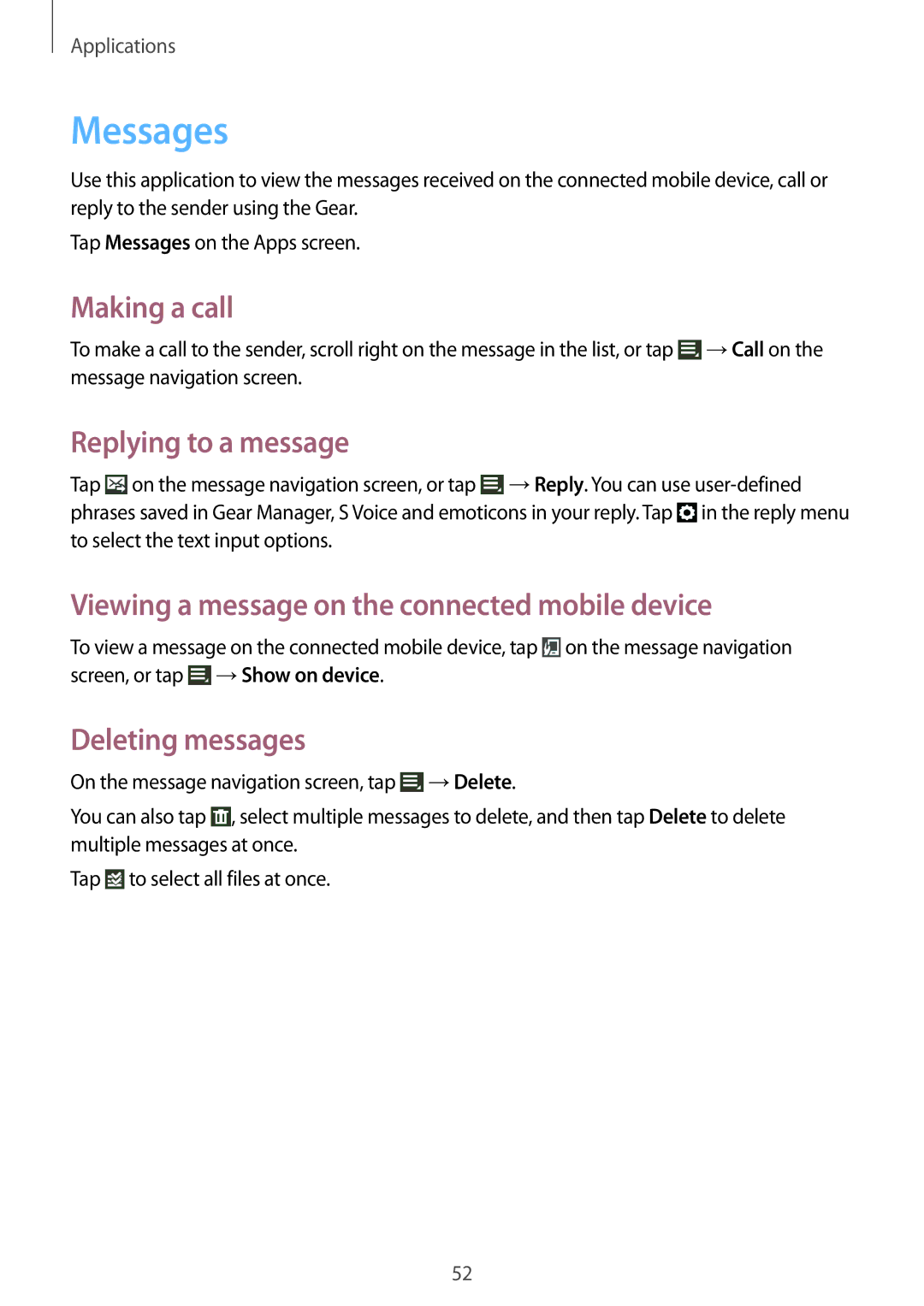 Samsung SM-R3800VSAEUR, SM-R3800VSATUR Messages, Replying to a message, Viewing a message on the connected mobile device 