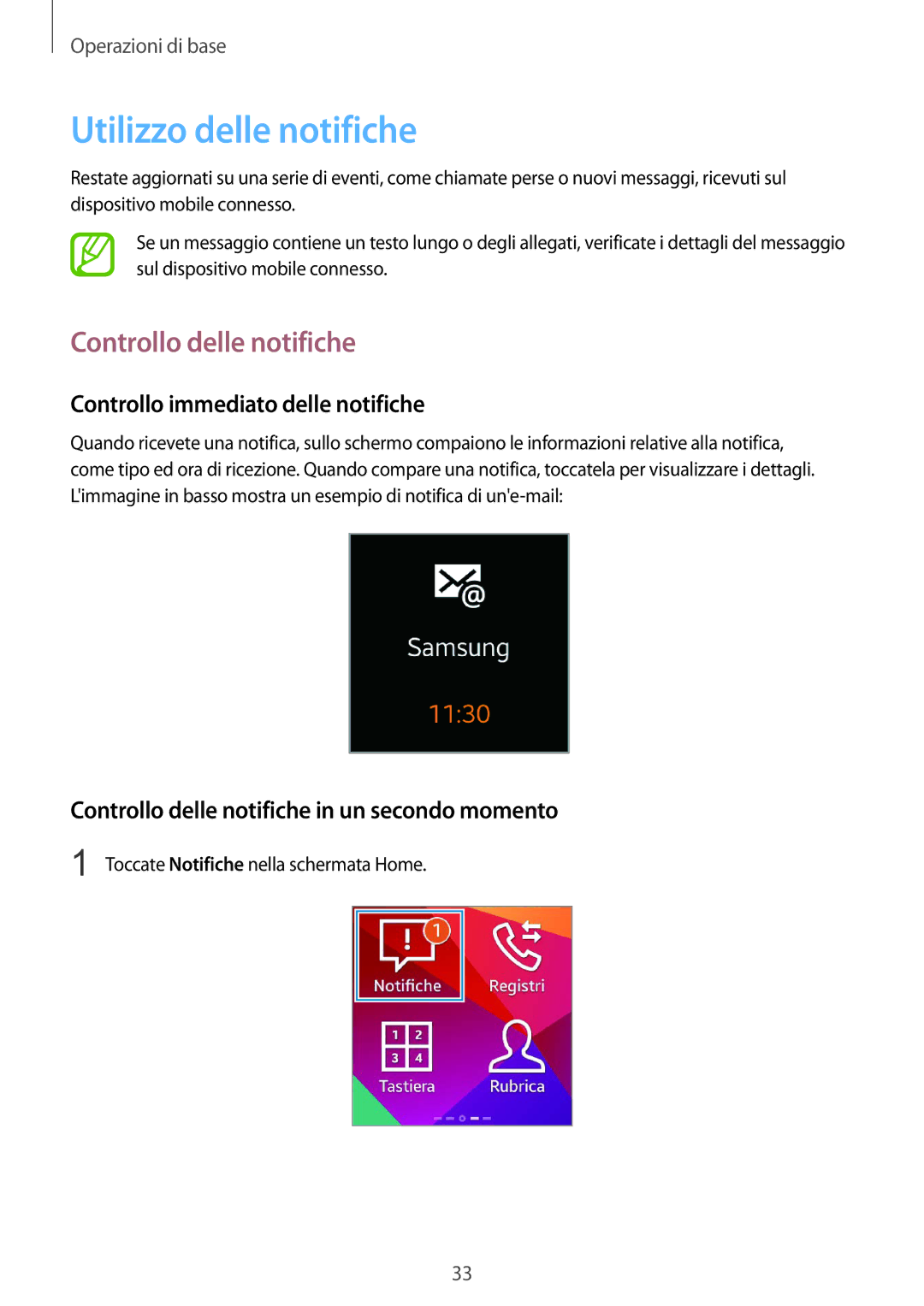 Samsung SM-R3800VSAXSA manual Utilizzo delle notifiche, Controllo delle notifiche, Controllo immediato delle notifiche 