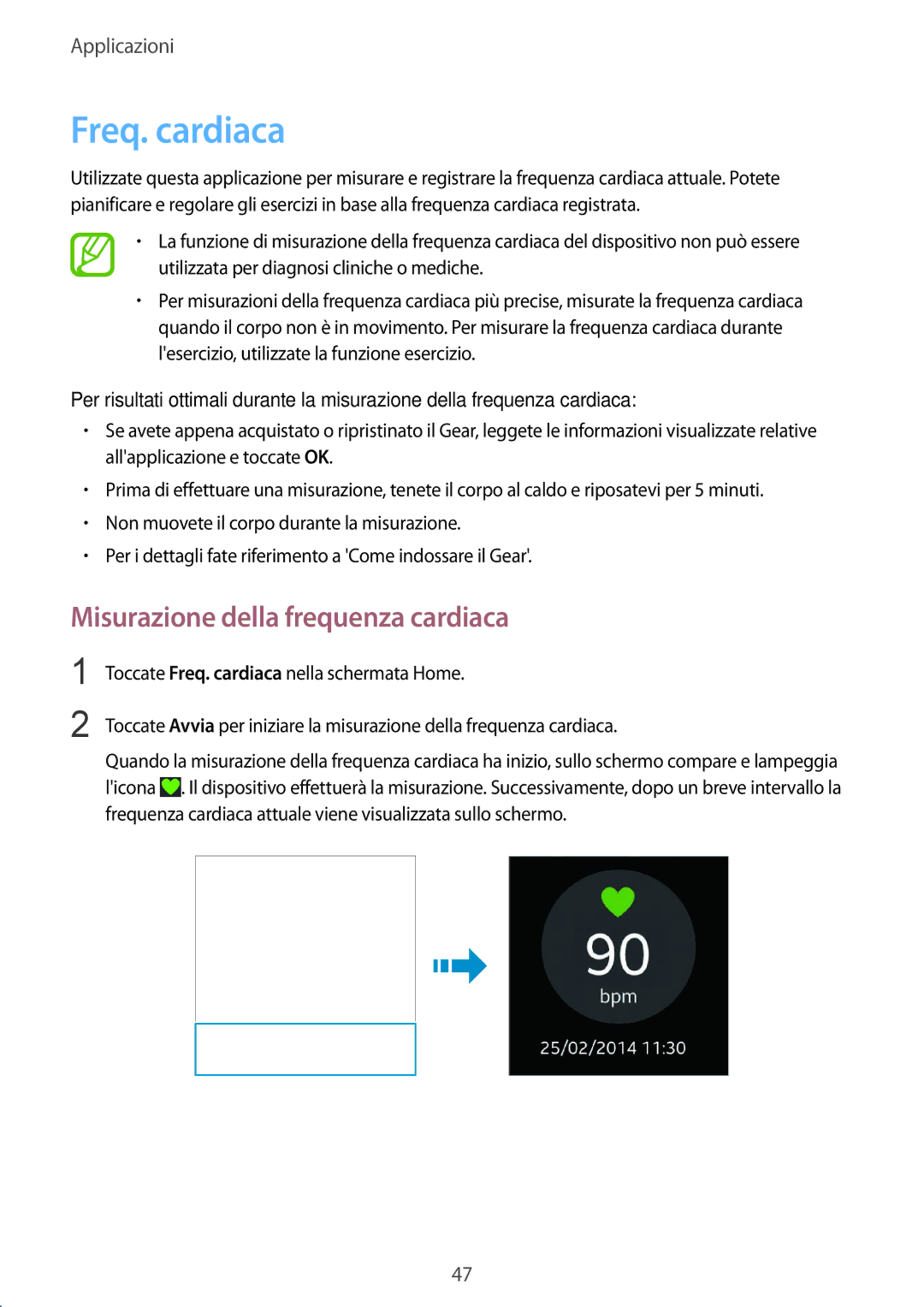 Samsung SM-R3800VSAITV, SM-R3800VSATUR, SM-R3800VSAXEO, SM-R3800VSADBT Freq. cardiaca, Misurazione della frequenza cardiaca 