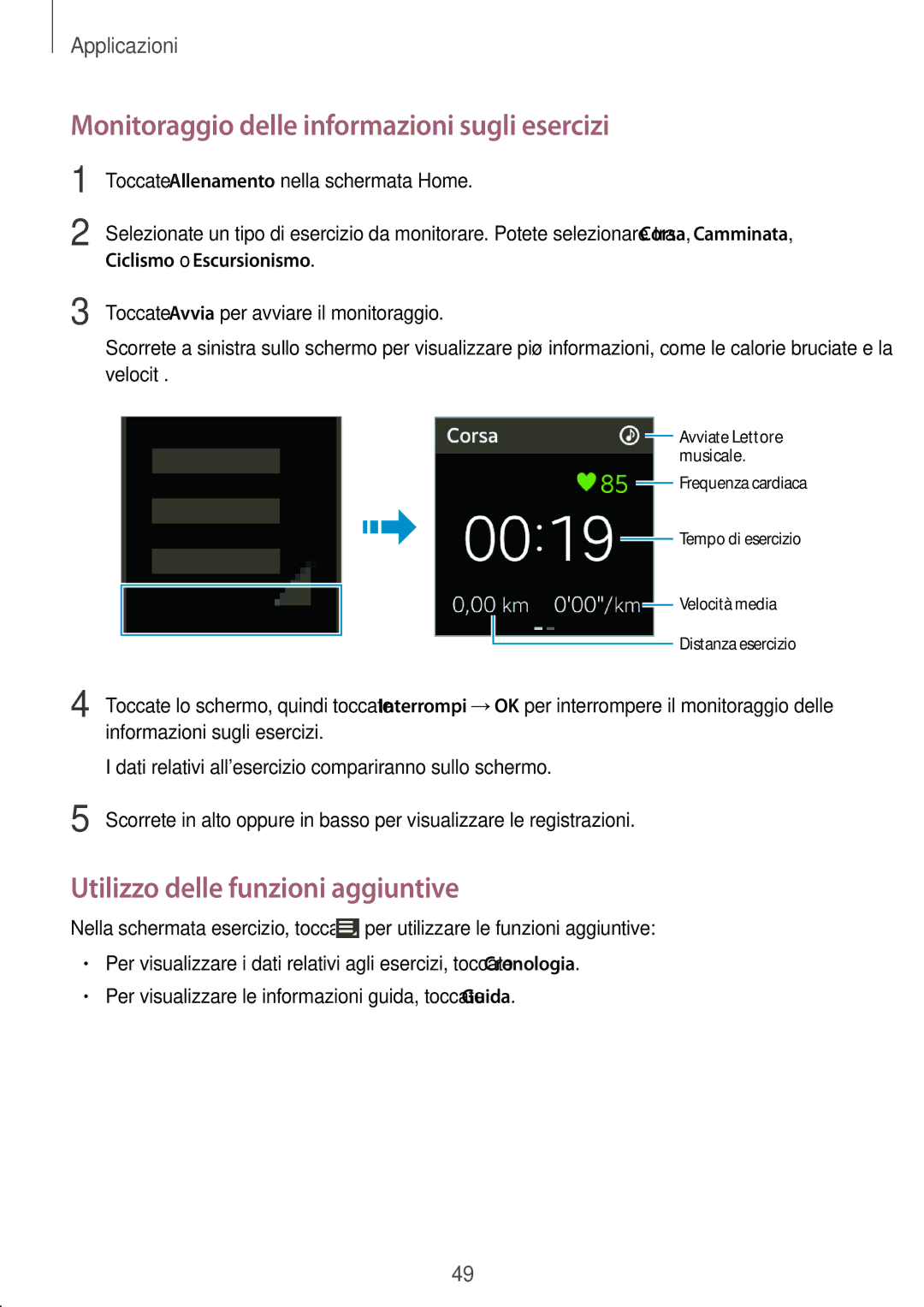 Samsung SM-R3800VSAXEO, SM-R3800VSATUR, SM-R3800VSADBT manual Monitoraggio delle informazioni sugli esercizi, Velocità 