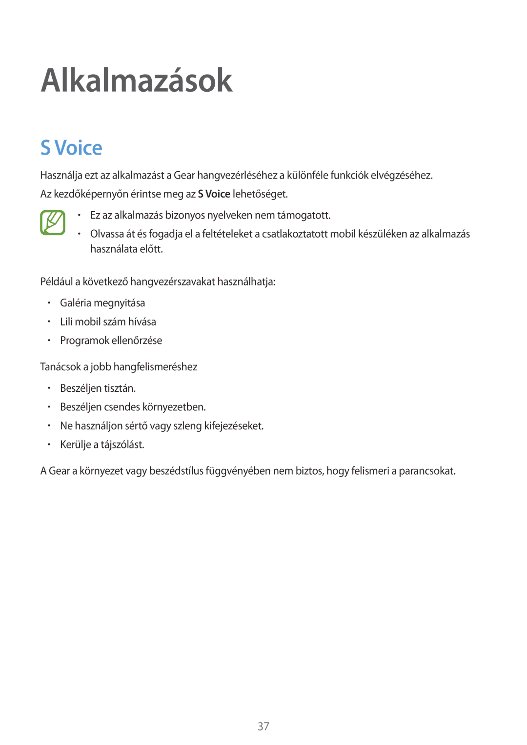 Samsung SM-R3800VSAXEH manual Alkalmazások, Voice 