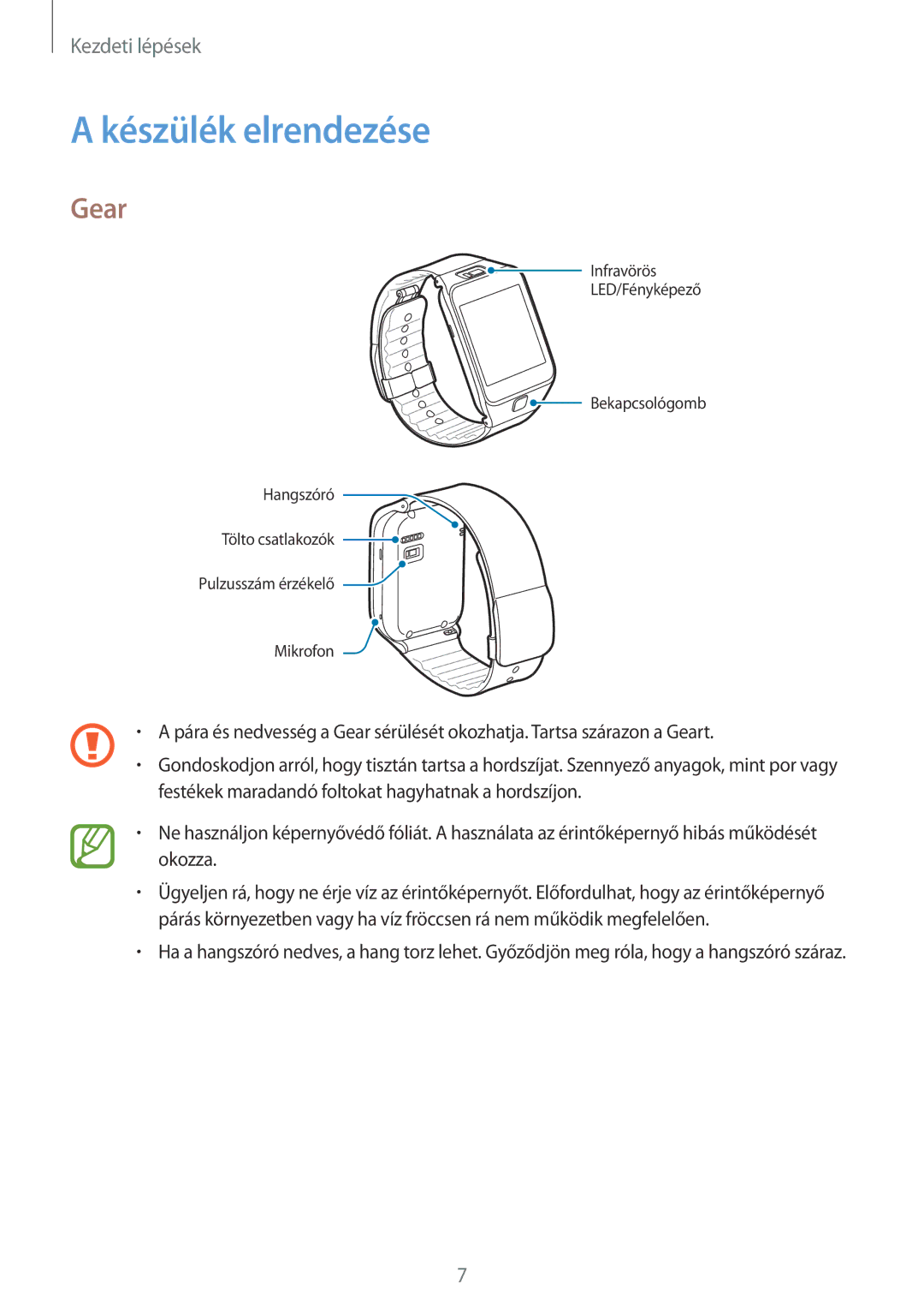 Samsung SM-R3800VSAXEH manual Készülék elrendezése, Gear 