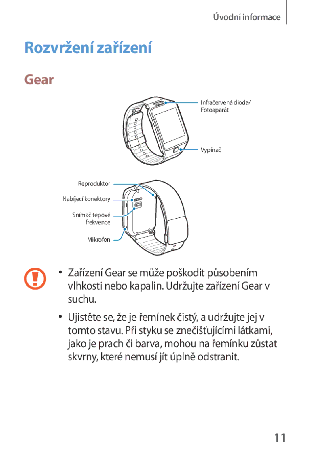 Samsung SM-R3800VSAXSK, SM-R3800VSAXEO, SM-R3800MOAATO, SM-R3800GNAEUR, SM-R3800VSAATO manual Rozvržení zařízení, Gear 