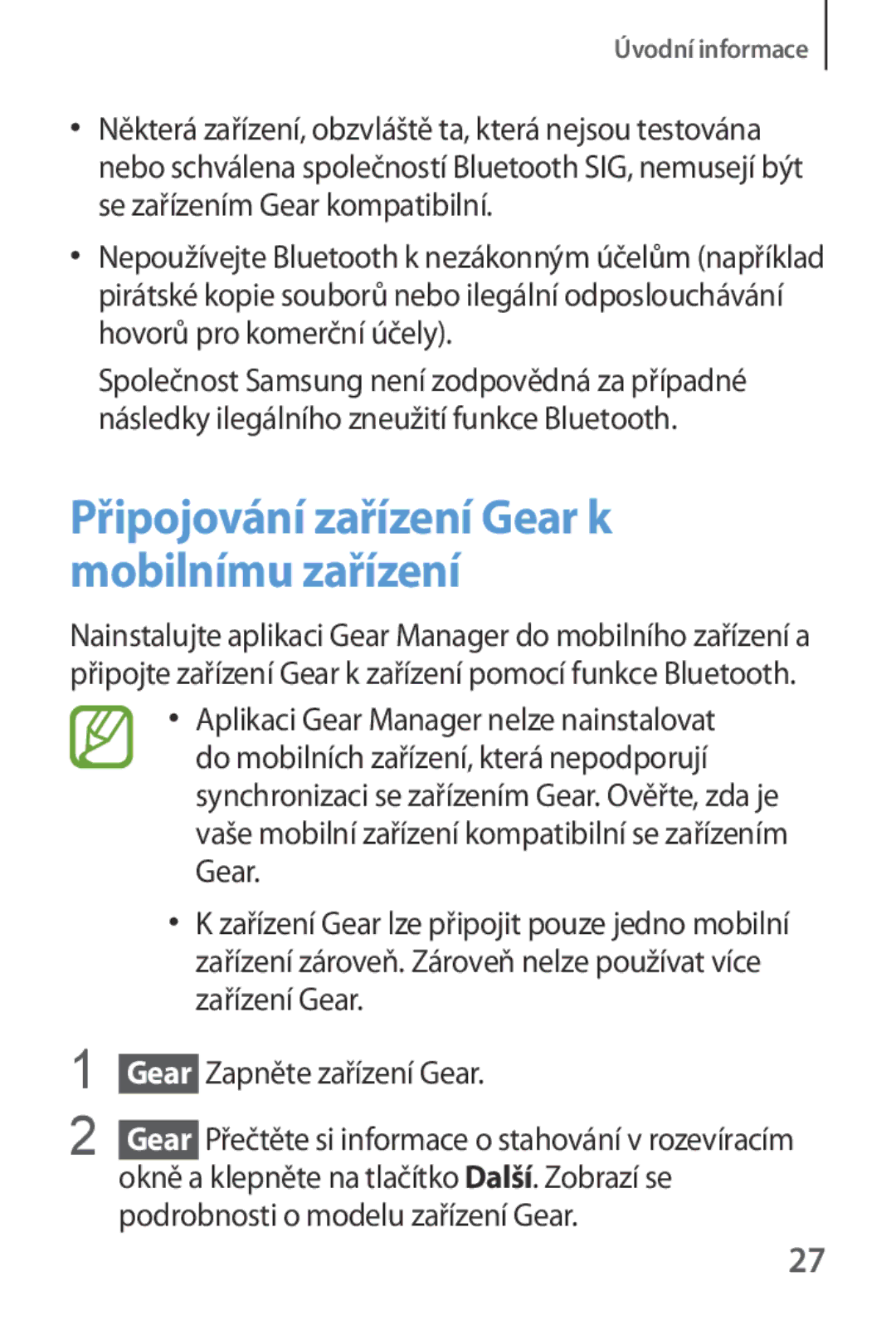 Samsung SM-R3800MOAATO, SM-R3800VSAXEO Připojování zařízení Gear k mobilnímu zařízení, Podrobnosti o modelu zařízení Gear 