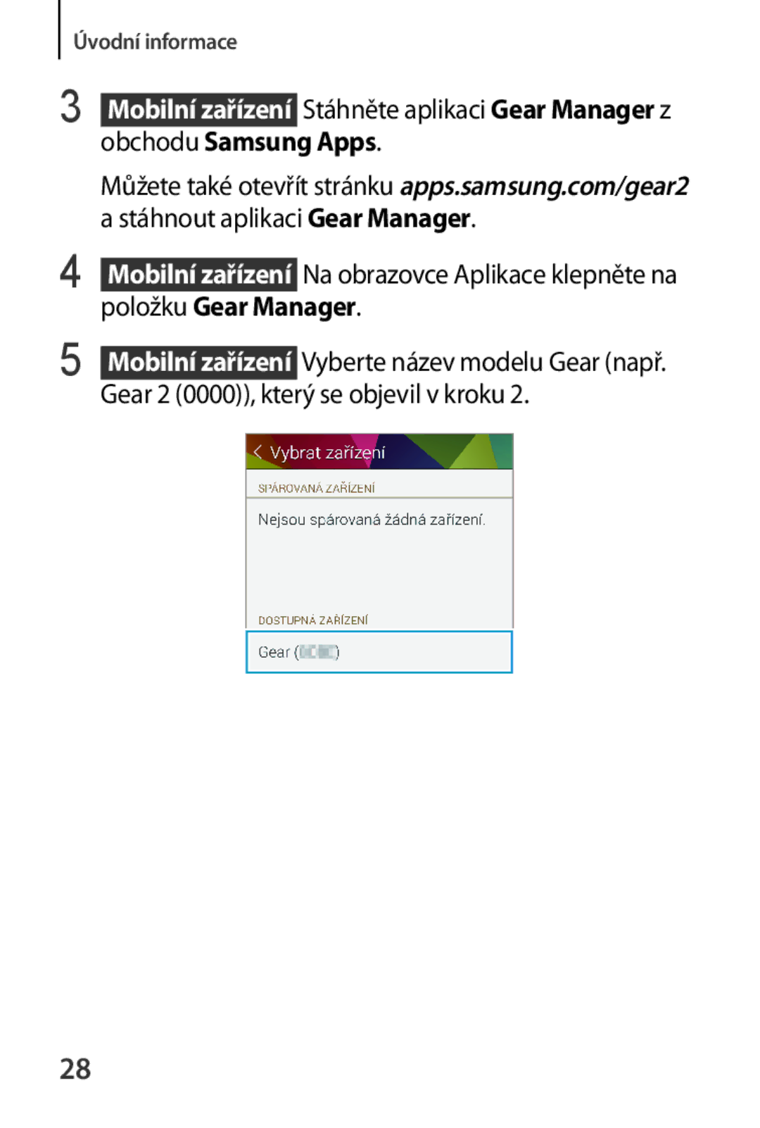 Samsung SM-R3800GNAEUR manual Stáhnout aplikaci Gear Manager, Položku Gear Manager, Gear 2 0000, který se objevil v kroku 