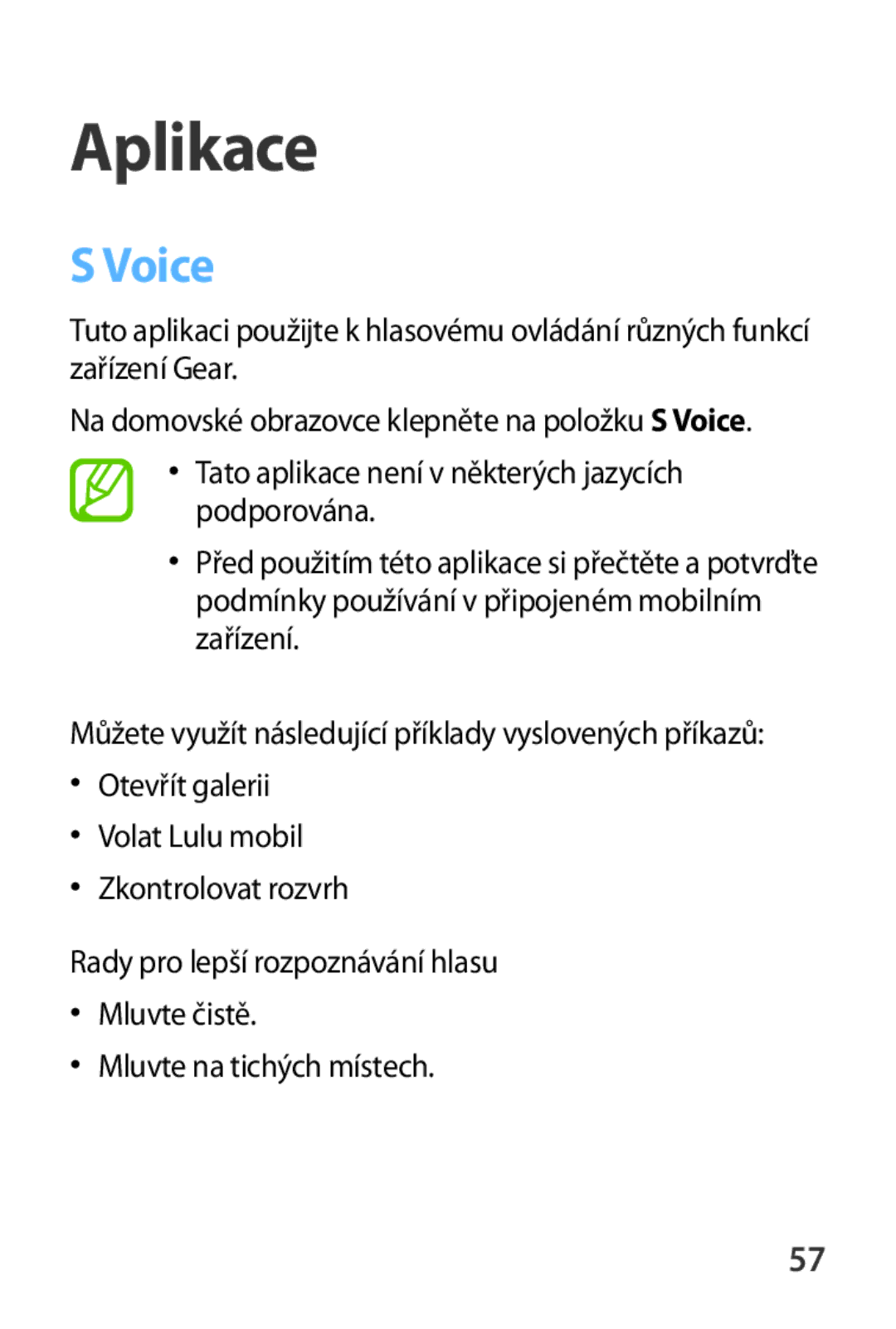 Samsung SM-R3800GNAXSK, SM-R3800VSAXEO, SM-R3800MOAATO, SM-R3800GNAEUR, SM-R3800VSAATO, SM-R3800GNAROM manual Aplikace, Voice 