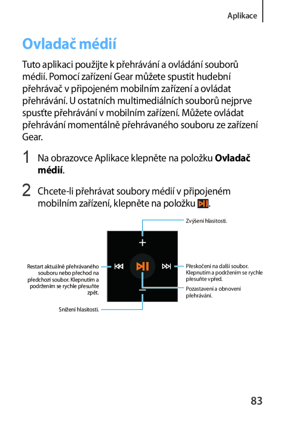 Samsung SM-R3800GNAXSK, SM-R3800VSAXEO, SM-R3800MOAATO manual Ovladač médií, Médií, Mobilním zařízení, klepněte na položku 