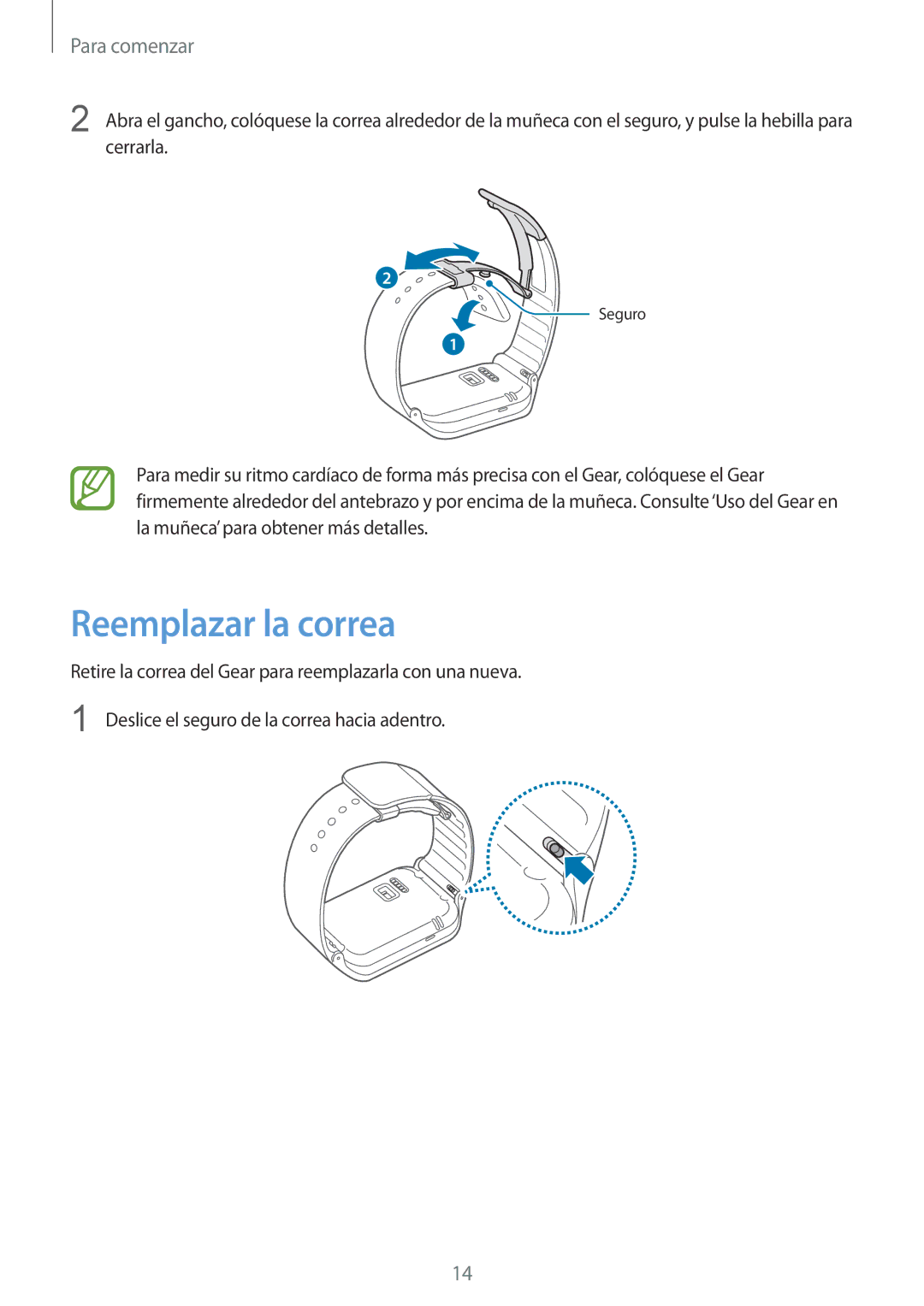 Samsung SM-R3800VSAPHE, SM-R3800VSAXSP, SM-R3800GNABTU, SM-R3800GNAPHE, SM-R3800MOAPHE manual Reemplazar la correa 