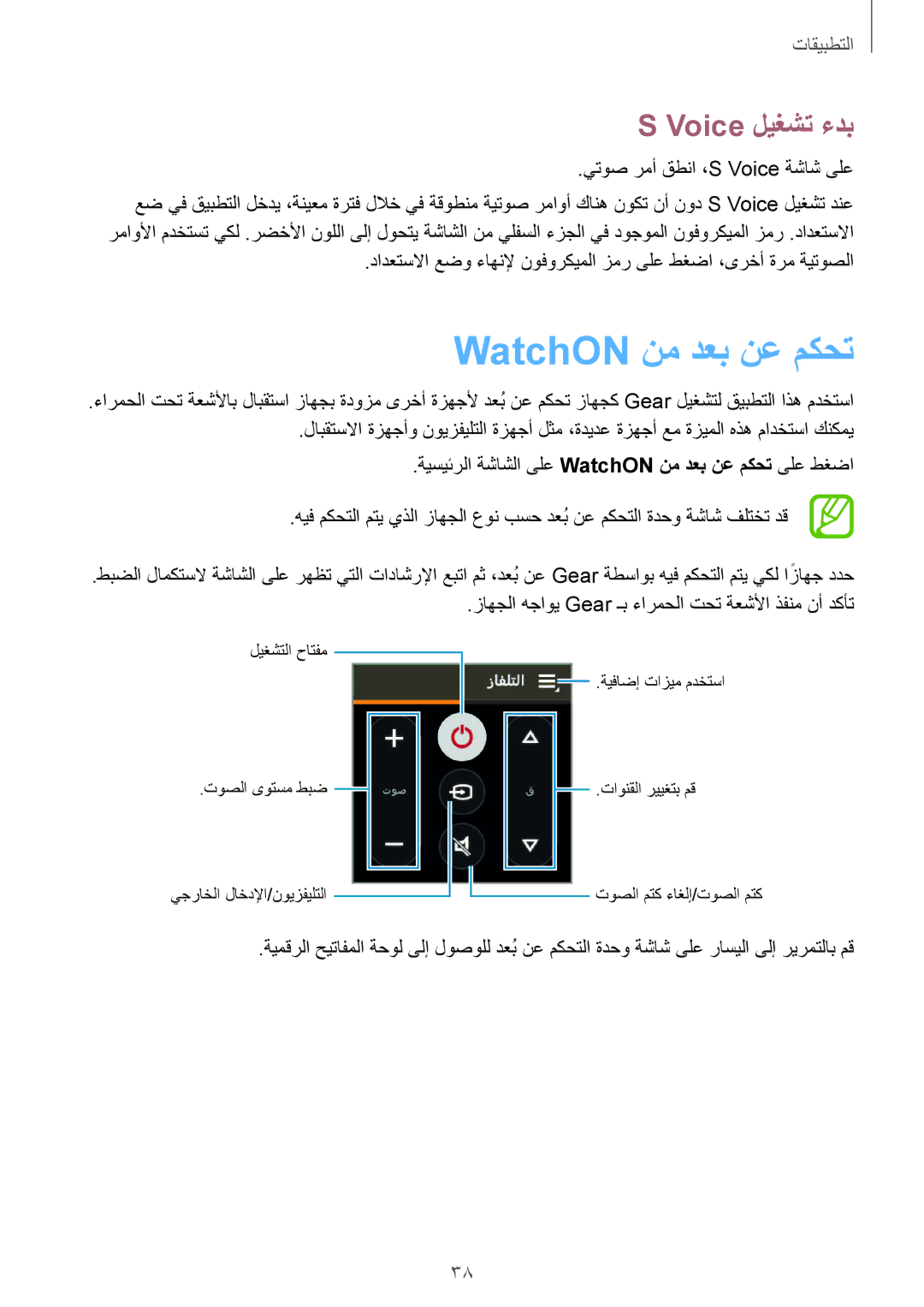 Samsung SM-R3810ZAAEGY, SM-R3810ZAATMC, SM-R3810ZOATMC, SM-R3810ZKATMC manual WatchON نم دعب نع مكحت, Voice ليغشت ءدب 