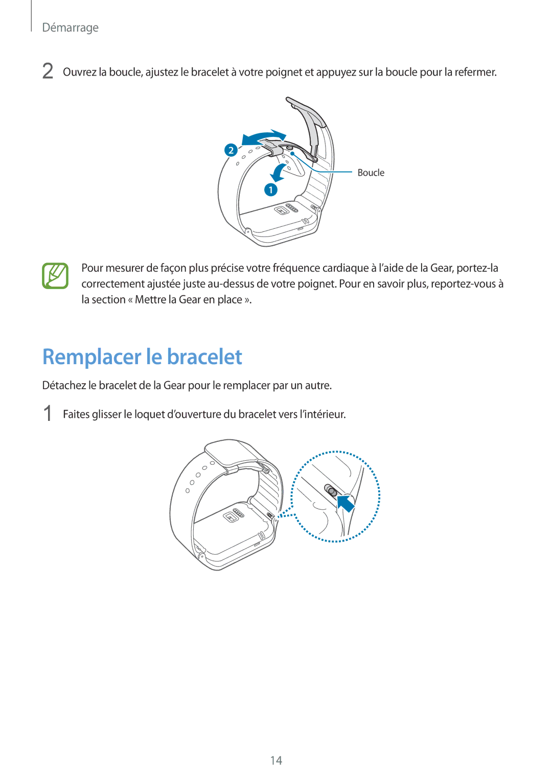 Samsung SM-R3810ZKAXEF, SM-R3810ZAAXEF, SM-R3810ZOAXEF manual Remplacer le bracelet 