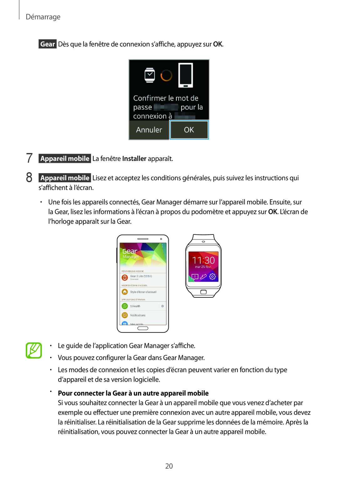 Samsung SM-R3810ZKAXEF, SM-R3810ZAAXEF, SM-R3810ZOAXEF manual Pour connecter la Gear à un autre appareil mobile 