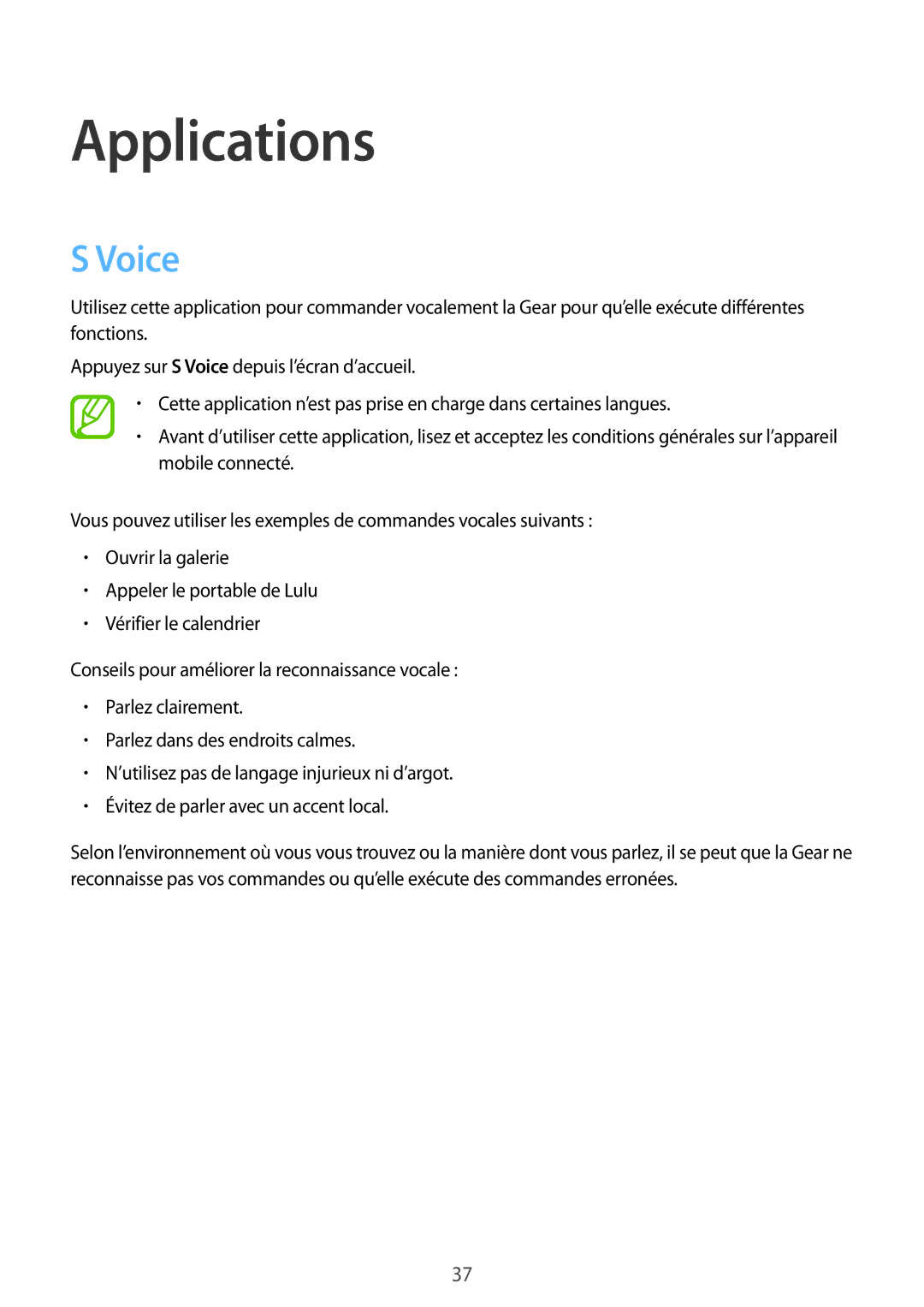 Samsung SM-R3810ZOAXEF, SM-R3810ZAAXEF, SM-R3810ZKAXEF manual Applications, Voice 