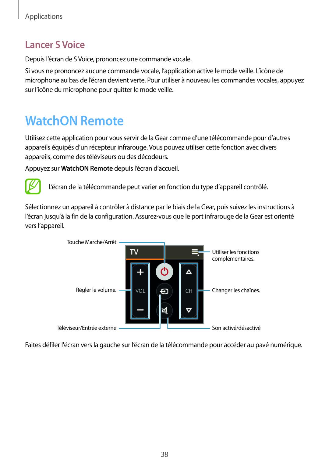 Samsung SM-R3810ZKAXEF, SM-R3810ZAAXEF, SM-R3810ZOAXEF manual WatchON Remote, Lancer S Voice 