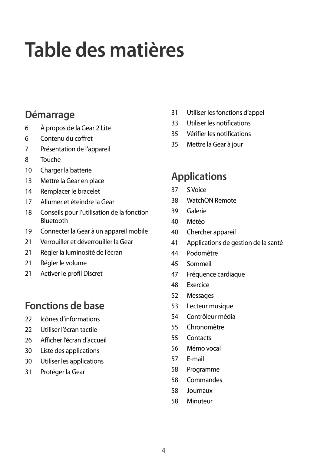 Samsung SM-R3810ZOAXEF, SM-R3810ZAAXEF, SM-R3810ZKAXEF manual Table des matières 